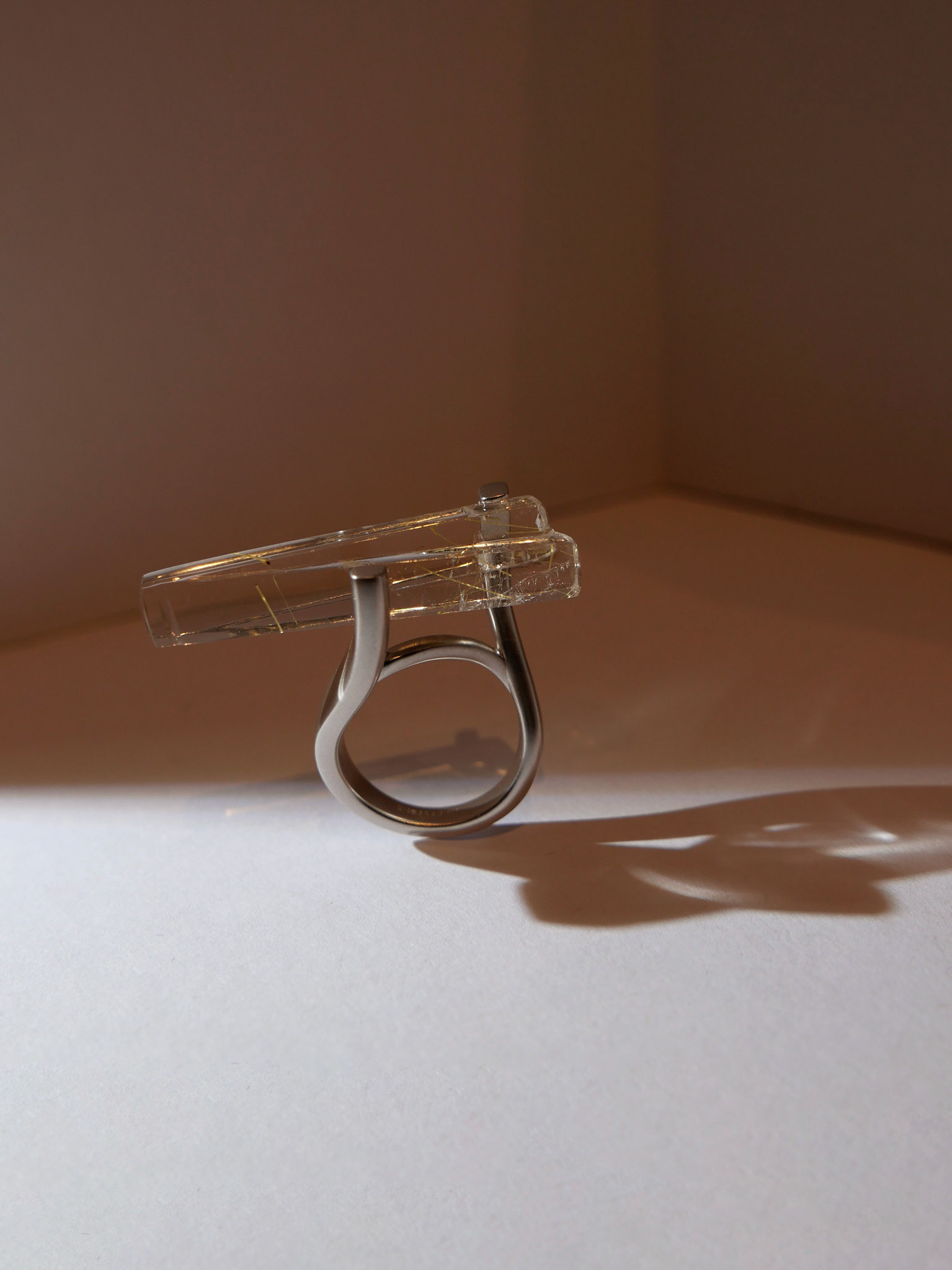 Duality ring, Sterling Silver, 18ct White Gold Plating, Rutilated Quartz