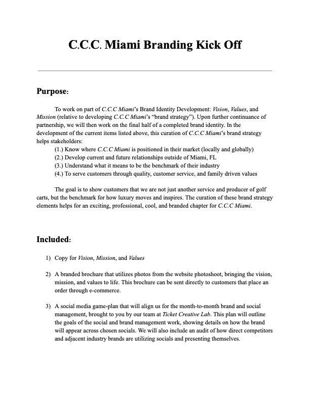 C.C.C. Miami Branding Kick Off Brief