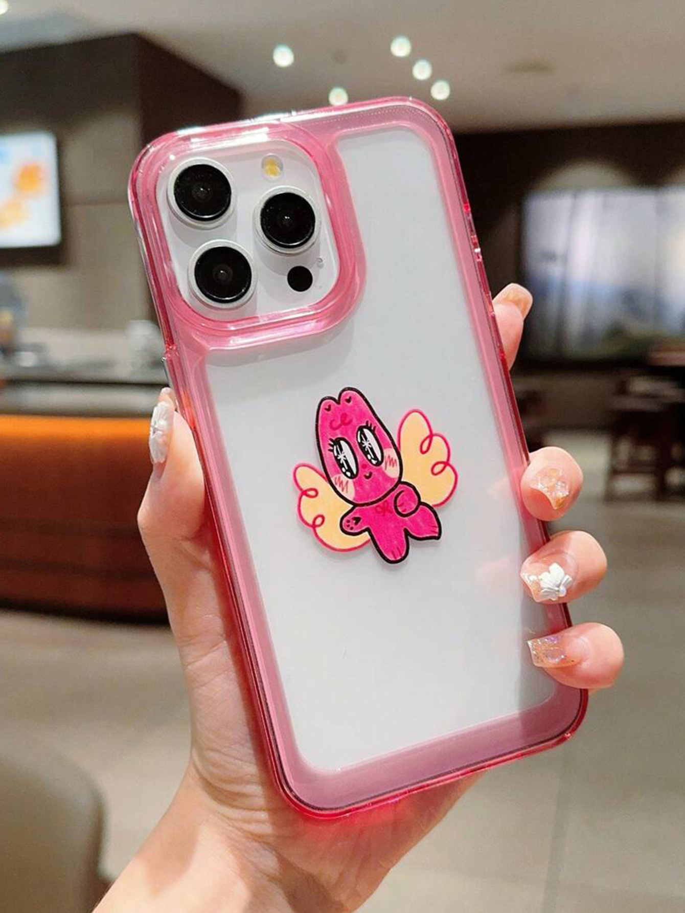 SHEIN X Emi Bee Elfin Pattern Cute Pink Transparent Phone Cases