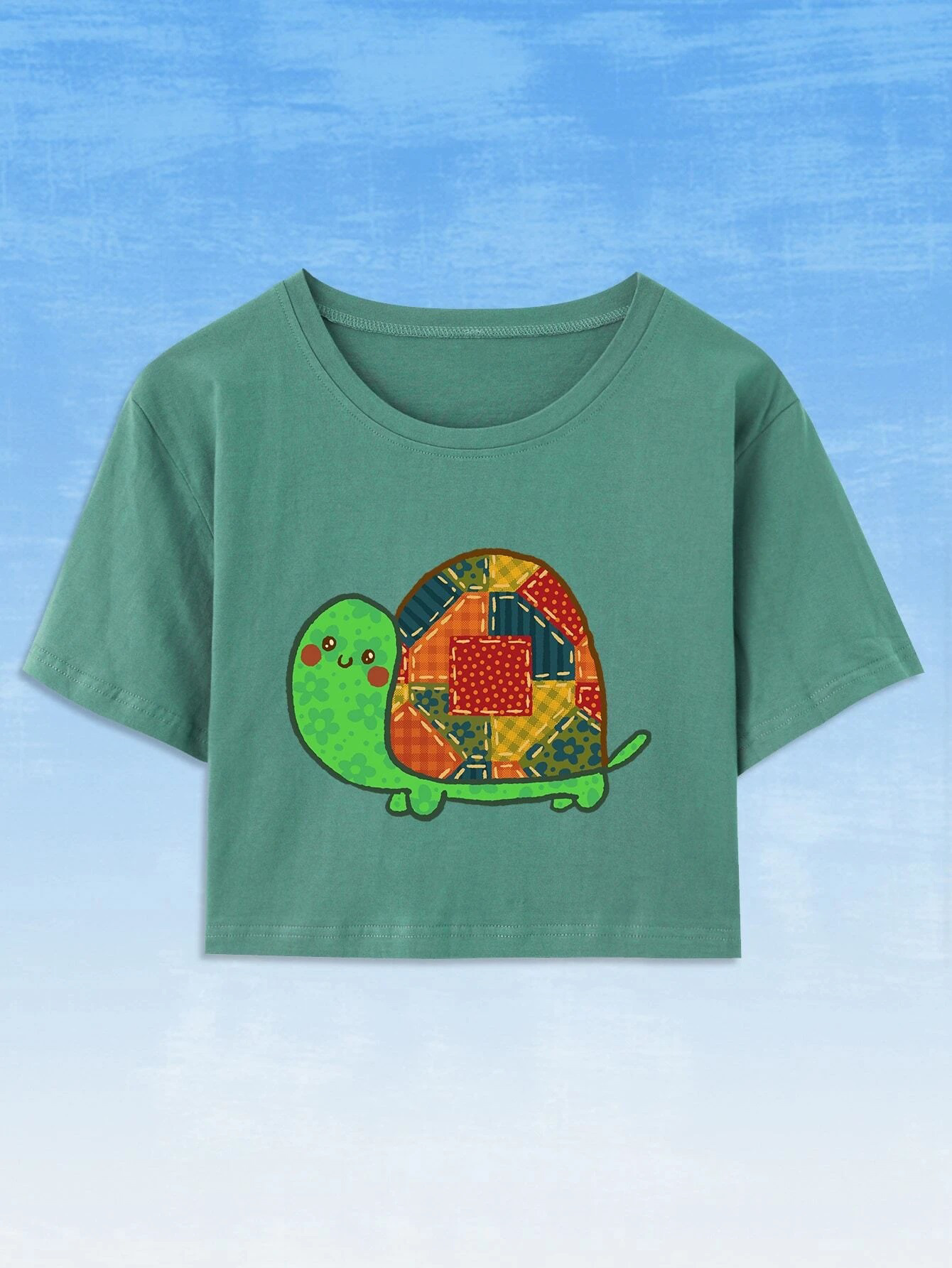 ROMWE X Emi Bee Turtle Print Crop Tee