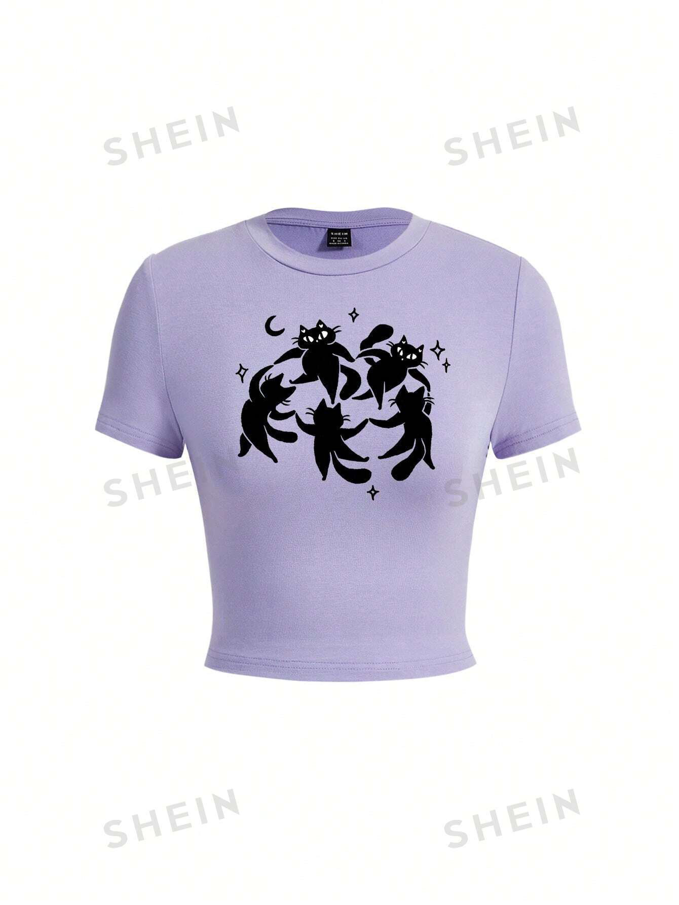 SHEIN X Emi Bee Ladies' Short Cropped Slim Fit T-Shirt With Round Collar