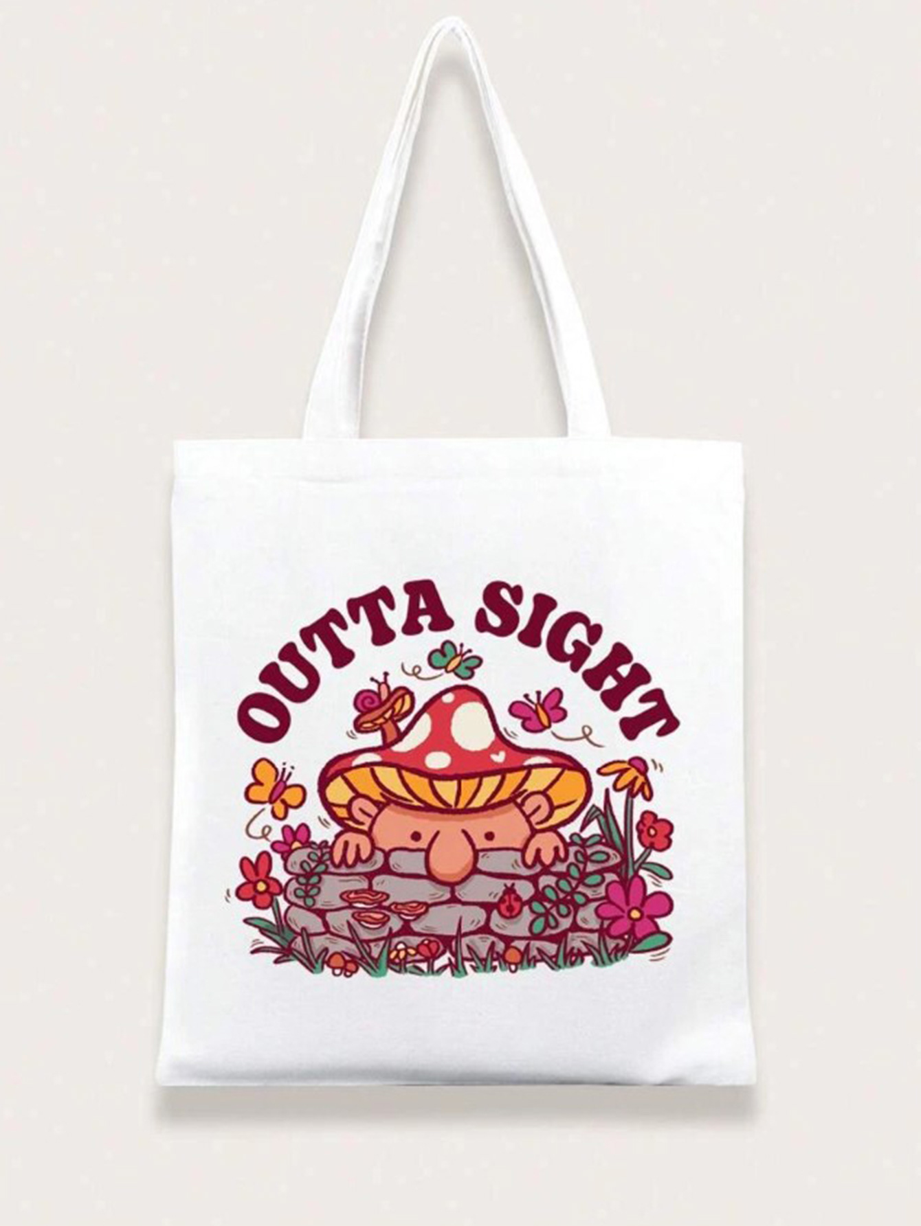 ROMWE X Emi Bee Small Shopper Bag Letter & Cartoon Graphic