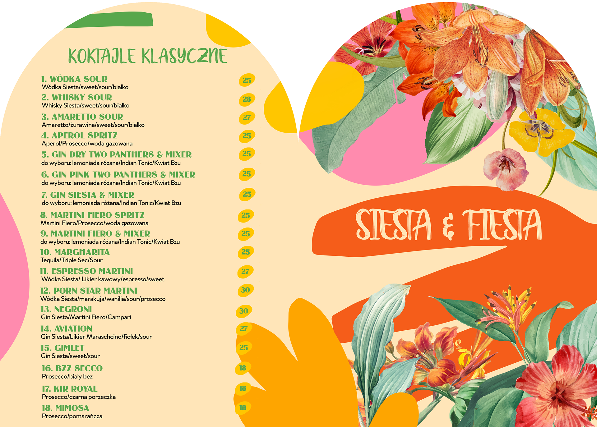 Front and back page of the cocktail menu