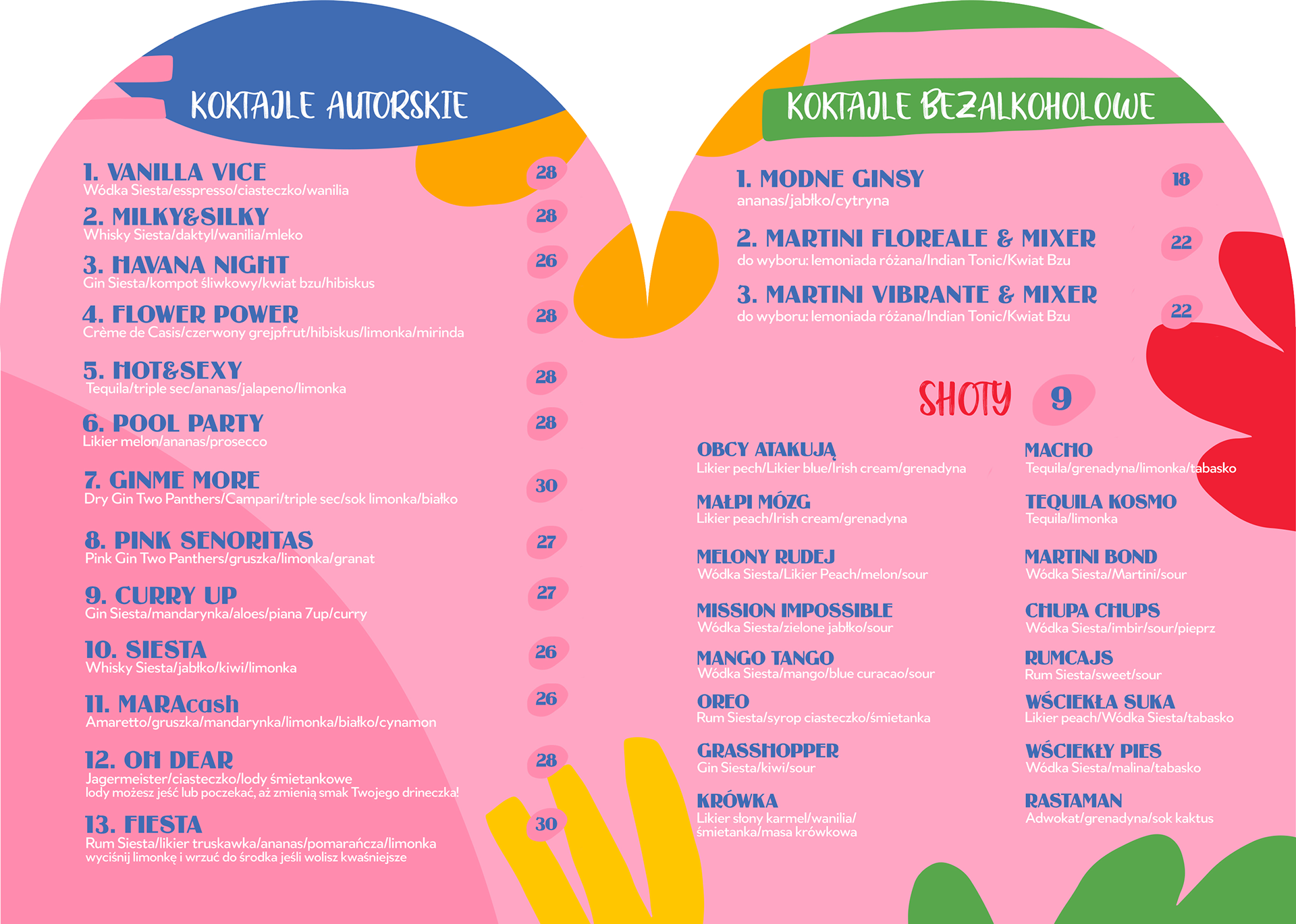 Inside of the cocktail menu