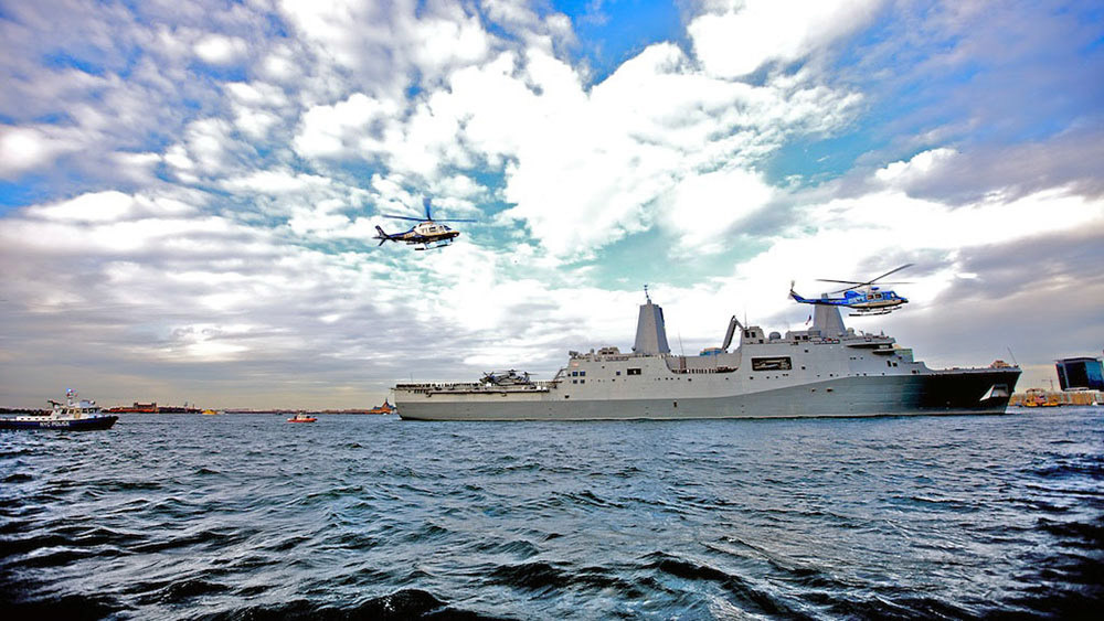 NYPD Aviation and Harbor escort USS New York into NY Harbor for the first time