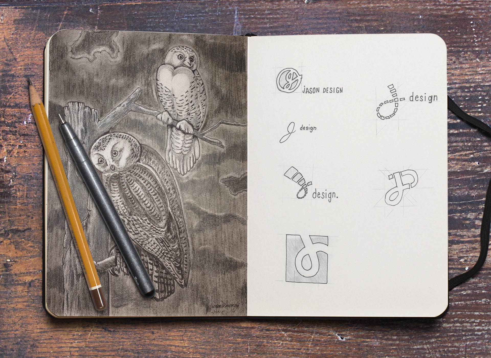 Night Owls Pencil Drawing and Logo Sketches