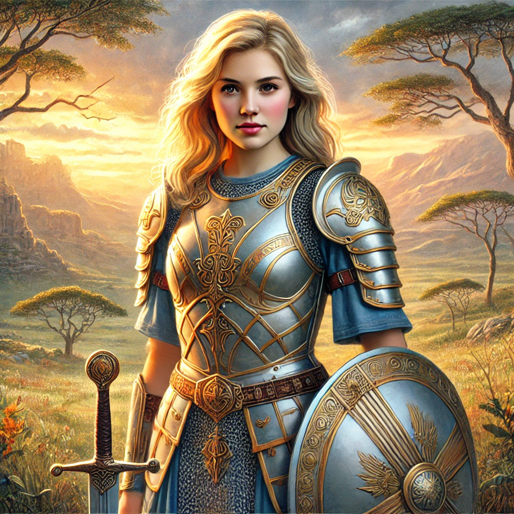 Lorenne, my character, wearing the armor of God