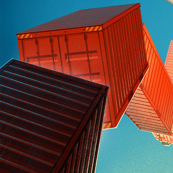 A closeup image of the shipping containers.