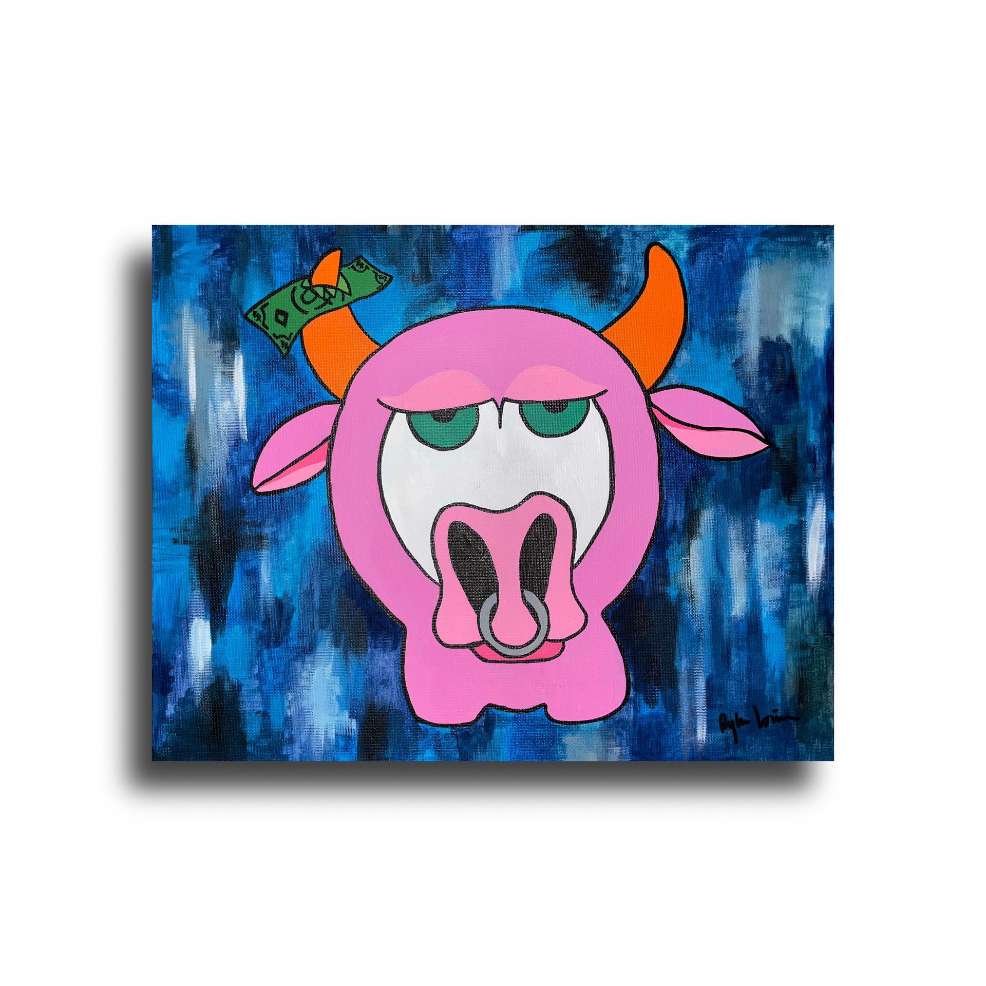"Oh, Bull S#!$" 17 x 14" Acrylic on Canvas Card