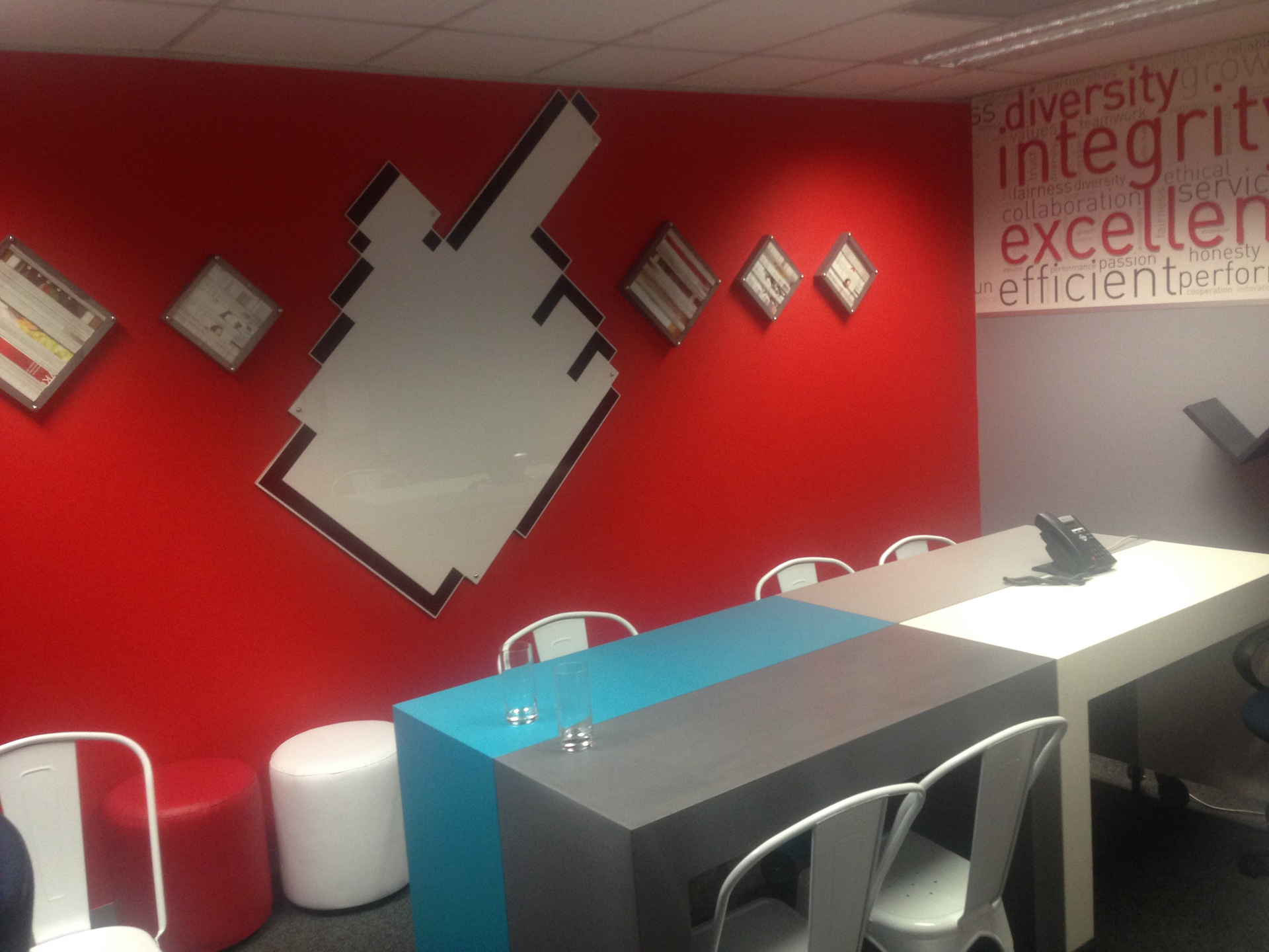 The bright colours and fun elements creates a good space to be creative and think out of the box.