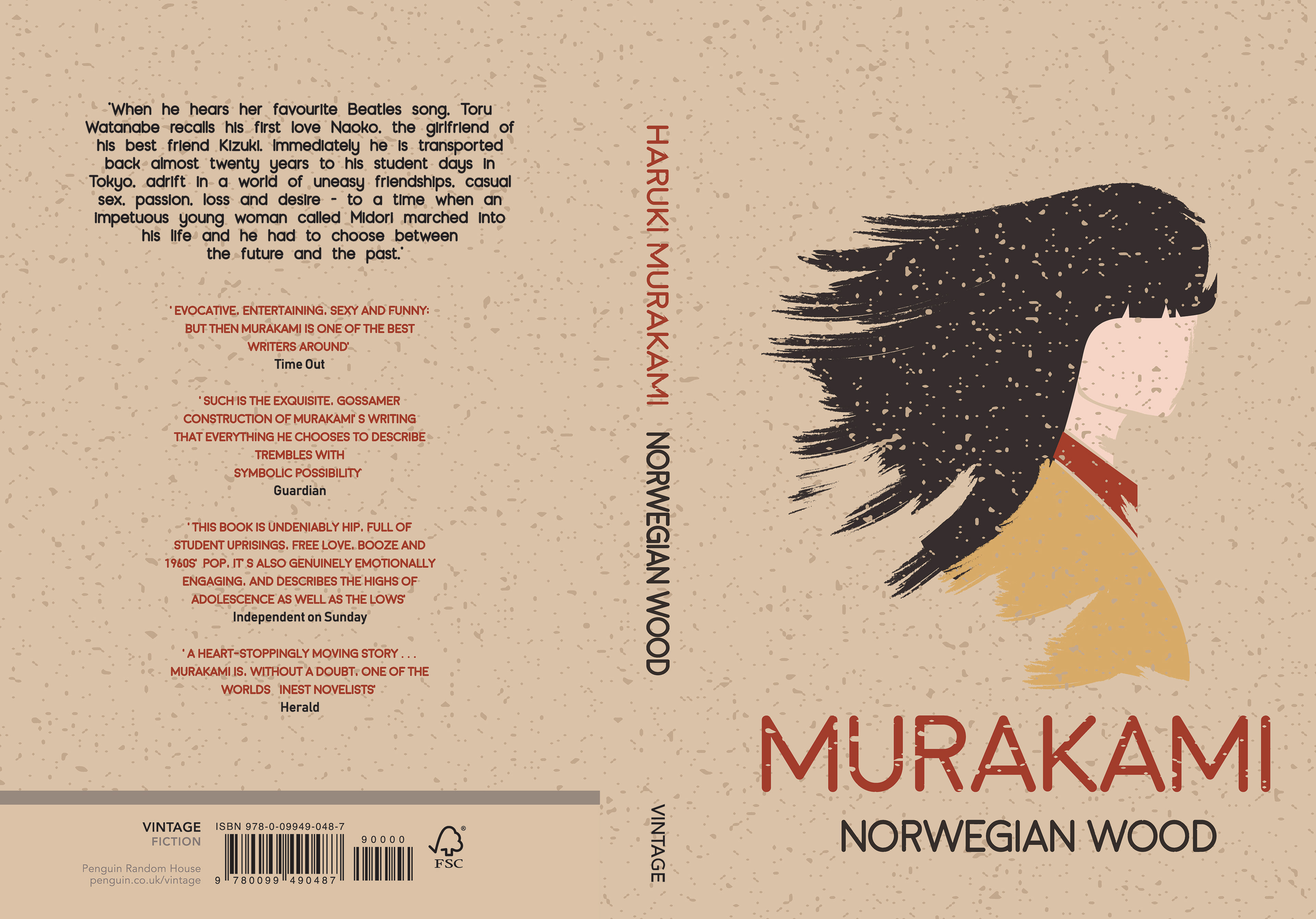 Front/back cover of Norwegian Wood by Murakami.