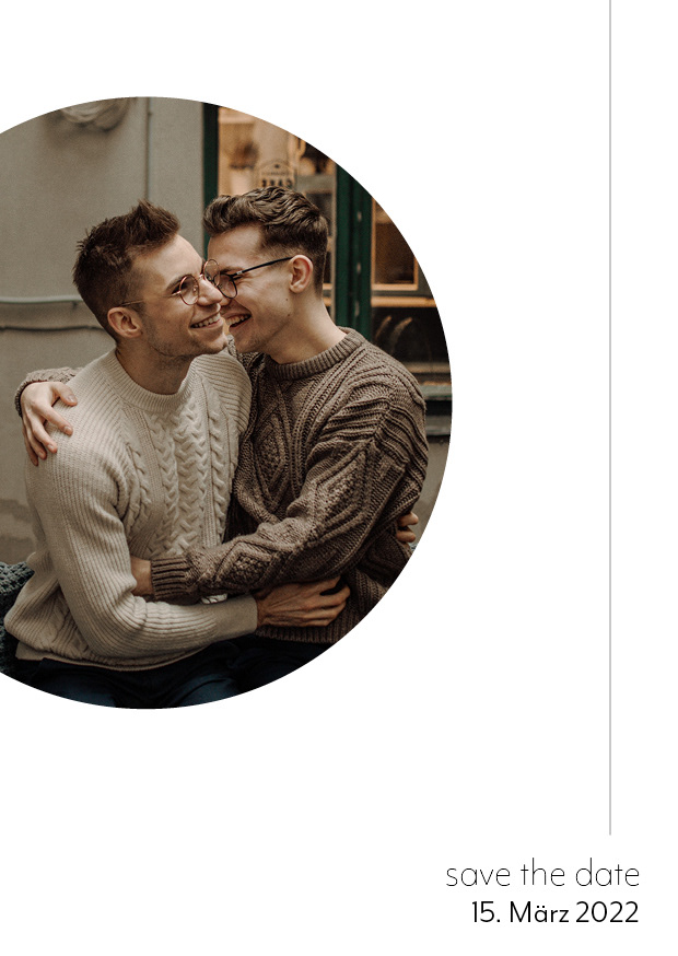 Gif mit drei verschiedene Save-the-Date-Karten, minimalistisch Gestaltet und mit Foto vom Pärchen, Save-the-Date-Karte mit Foto in einem rundem Rahmen. eine Linie zeigt auf das Datum