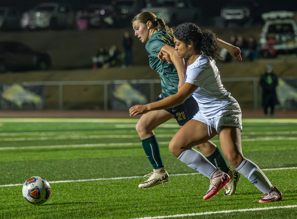 Rivalry girls soccer game between Argonaut and Amador High Schools. Photo by Duv Cardenas in Jackson, CA.
