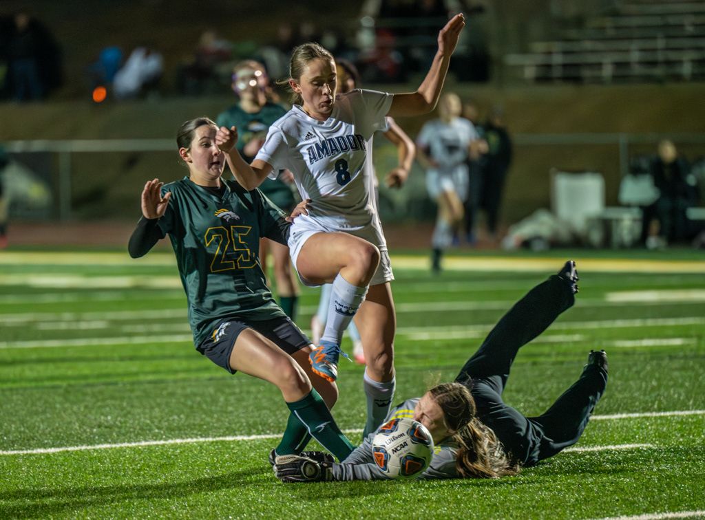 Rivalry girls soccer game between Argonaut and Amador High Schools. Photo by Duv Cardenas in Jackson, CA.