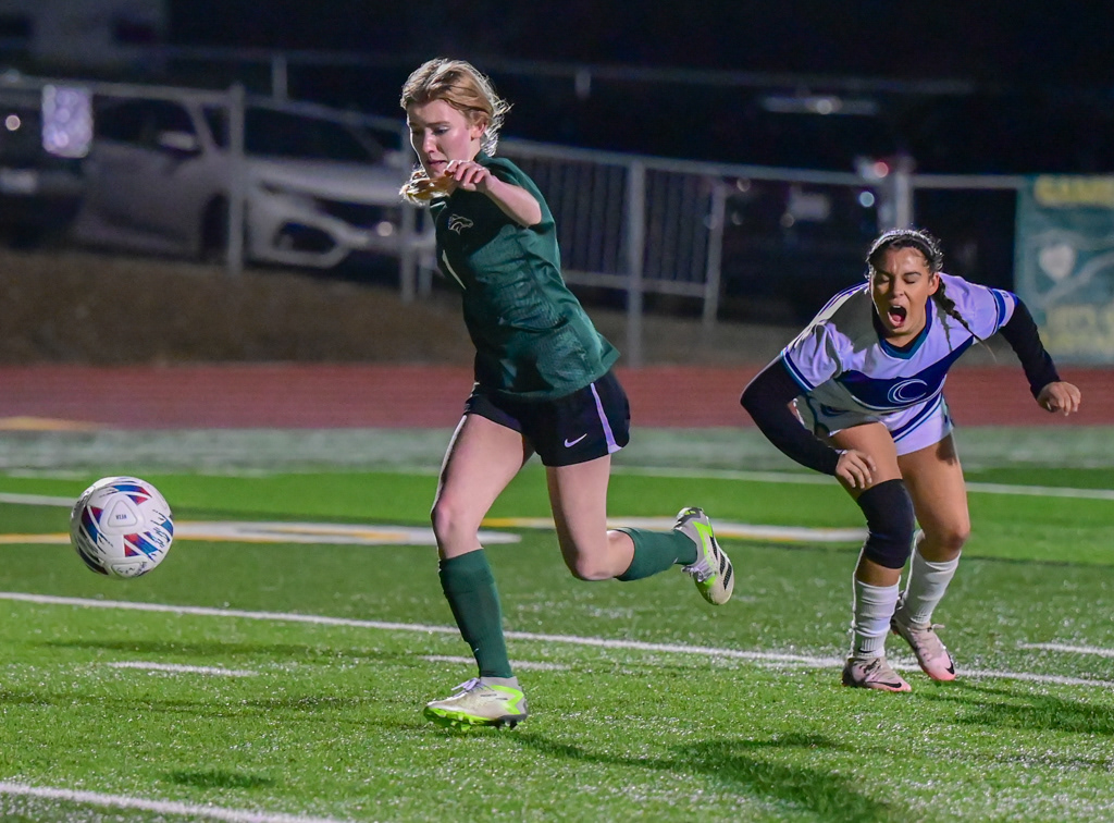 River Islands soccer player screams in frustration after being beat by Argonaut High School player during a playoff game. Photo by Duv Cardenas in Jackson, CA.