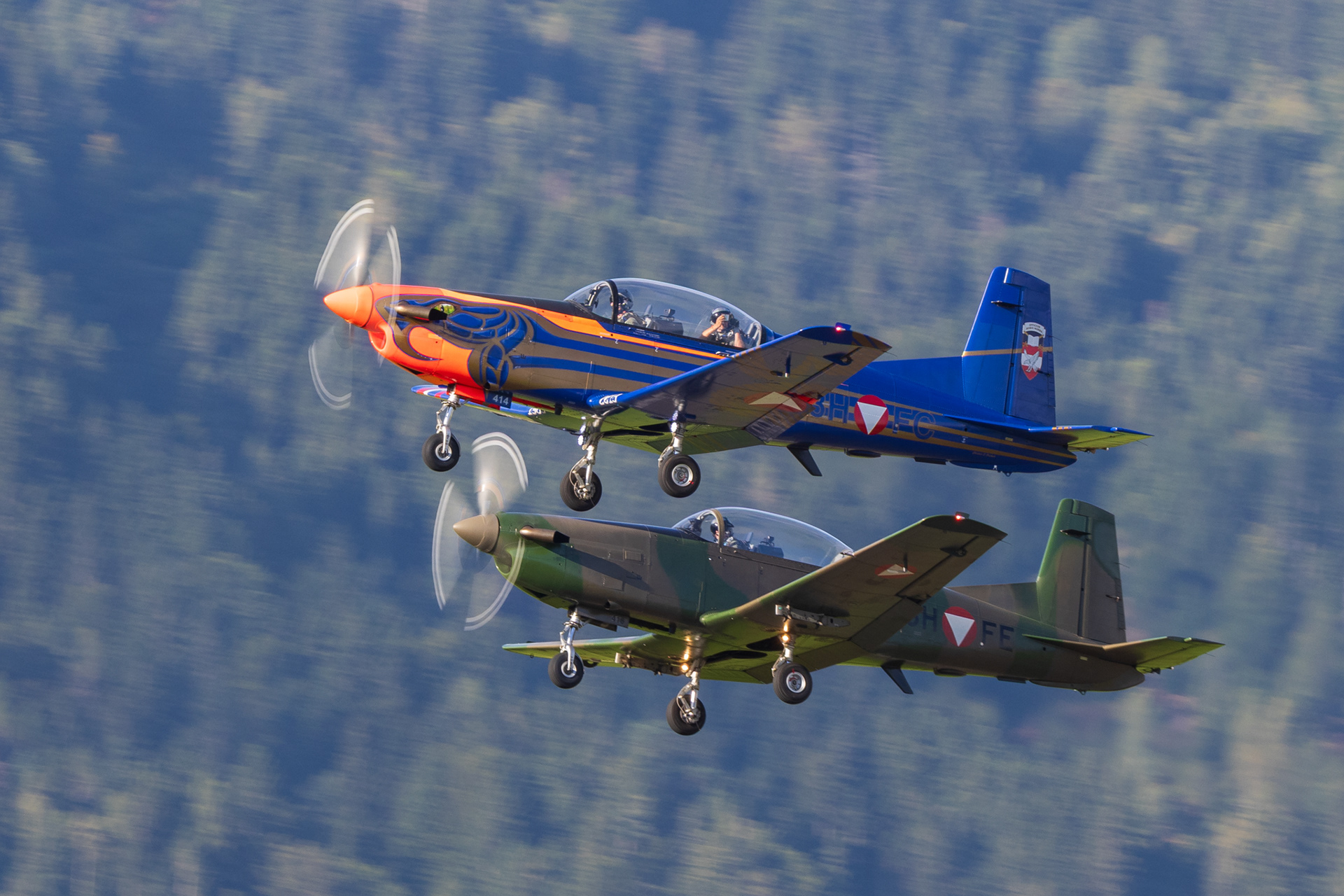 Austrian airforce PC-7 formation with special colours