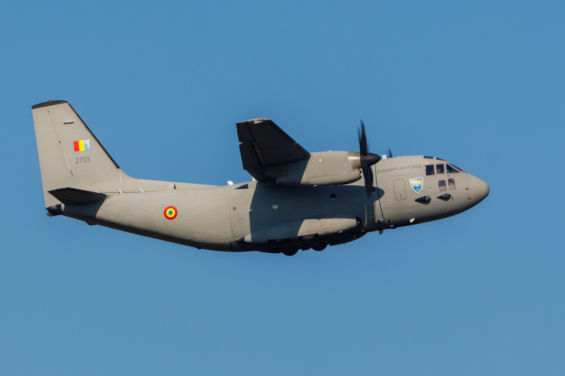 Deze C27 van de Roemeense luchtmacht was in 2024 deelnemer aan de oefening Falcon Leap.