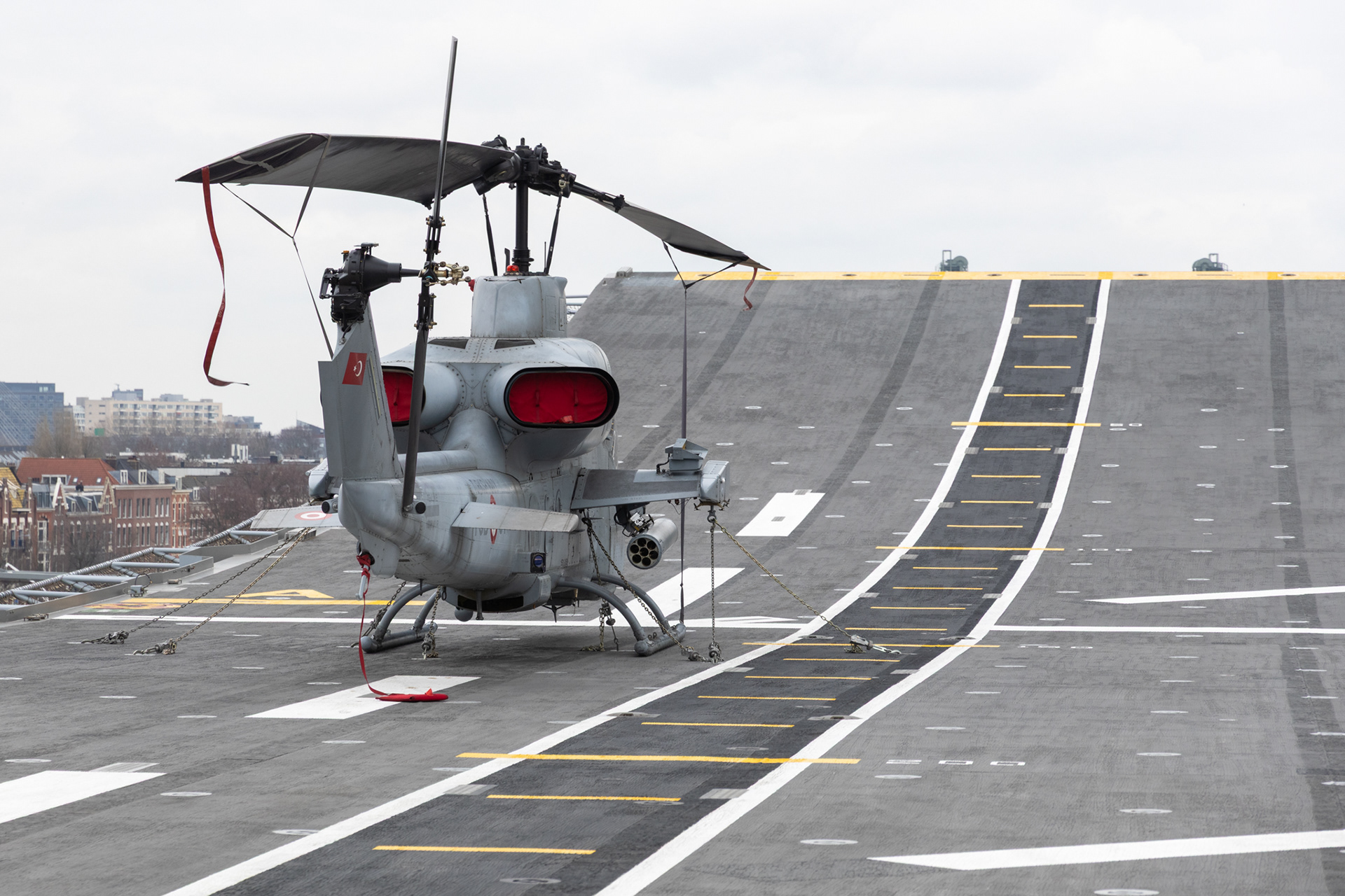 Ski-jump flight deck on the TCG Anadolu with AH-1W Super Cobra