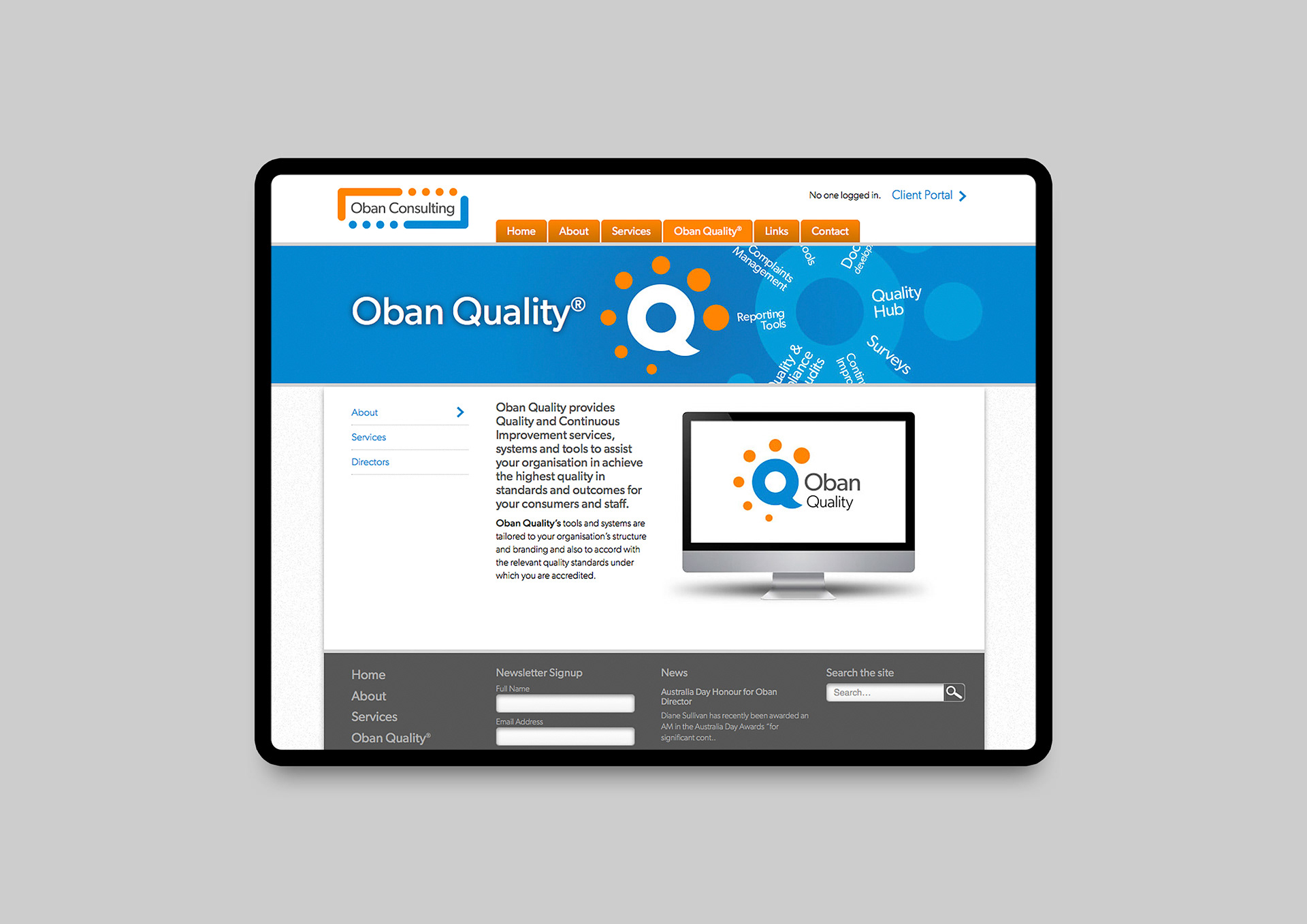 System page explaining Oban Quality and reporting functionality.