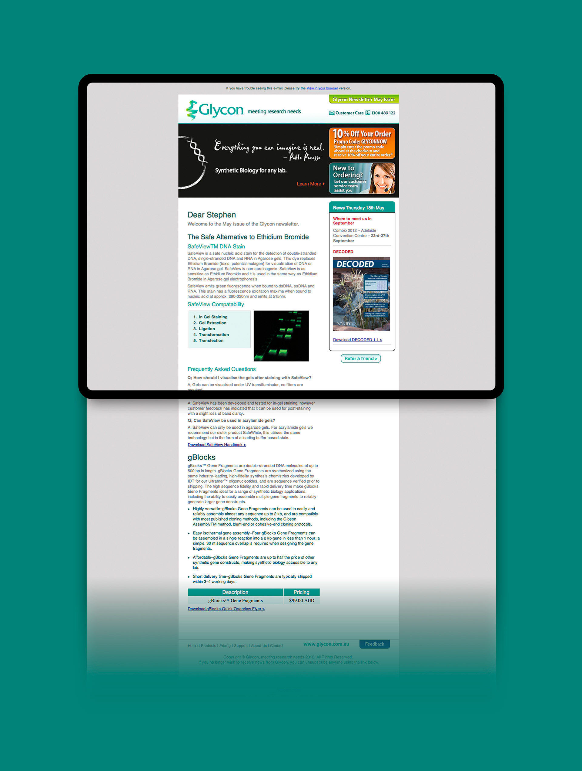 Email layout with product information and structured content.