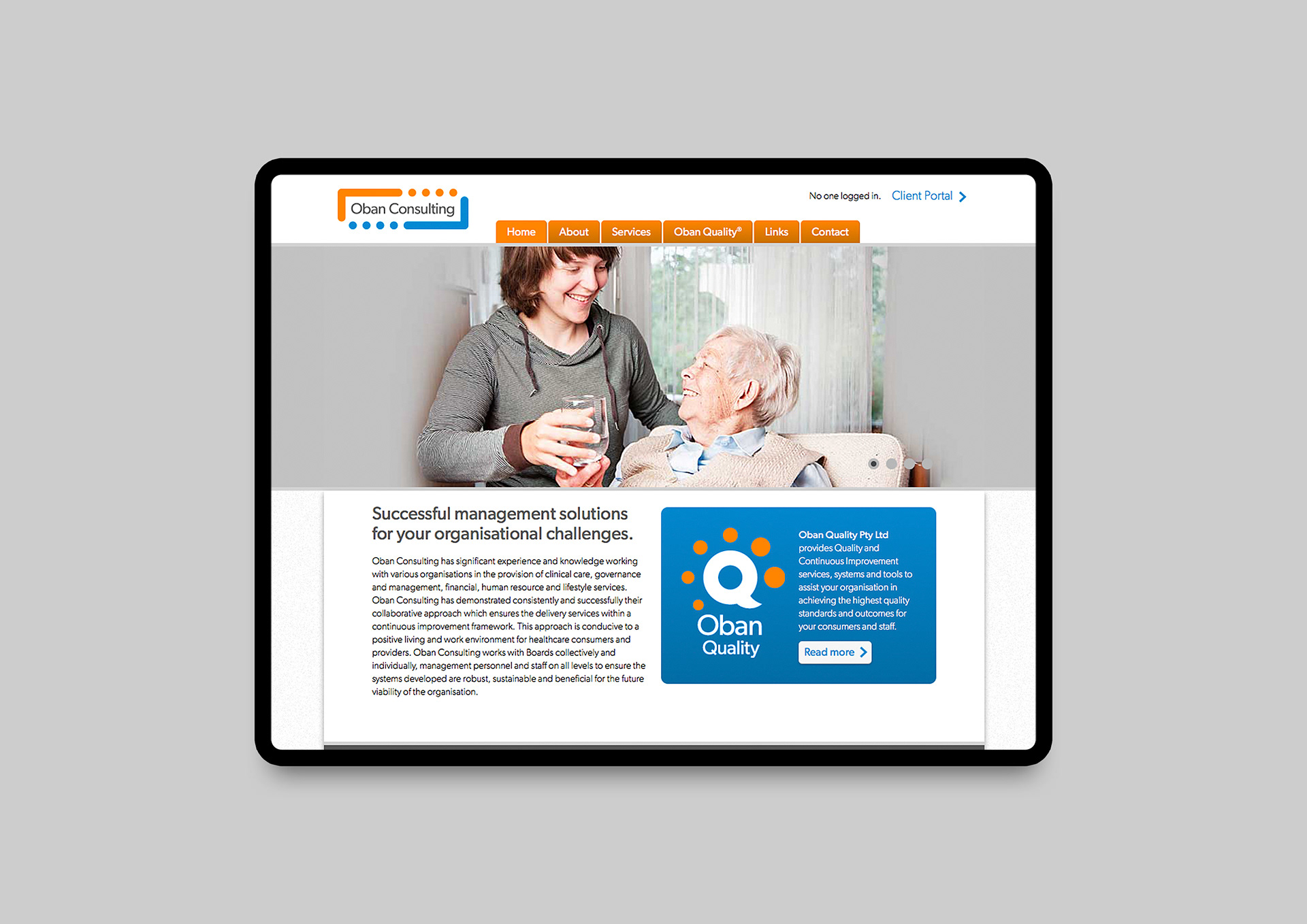 Homepage with services, navigation, and Oban Quality entry.