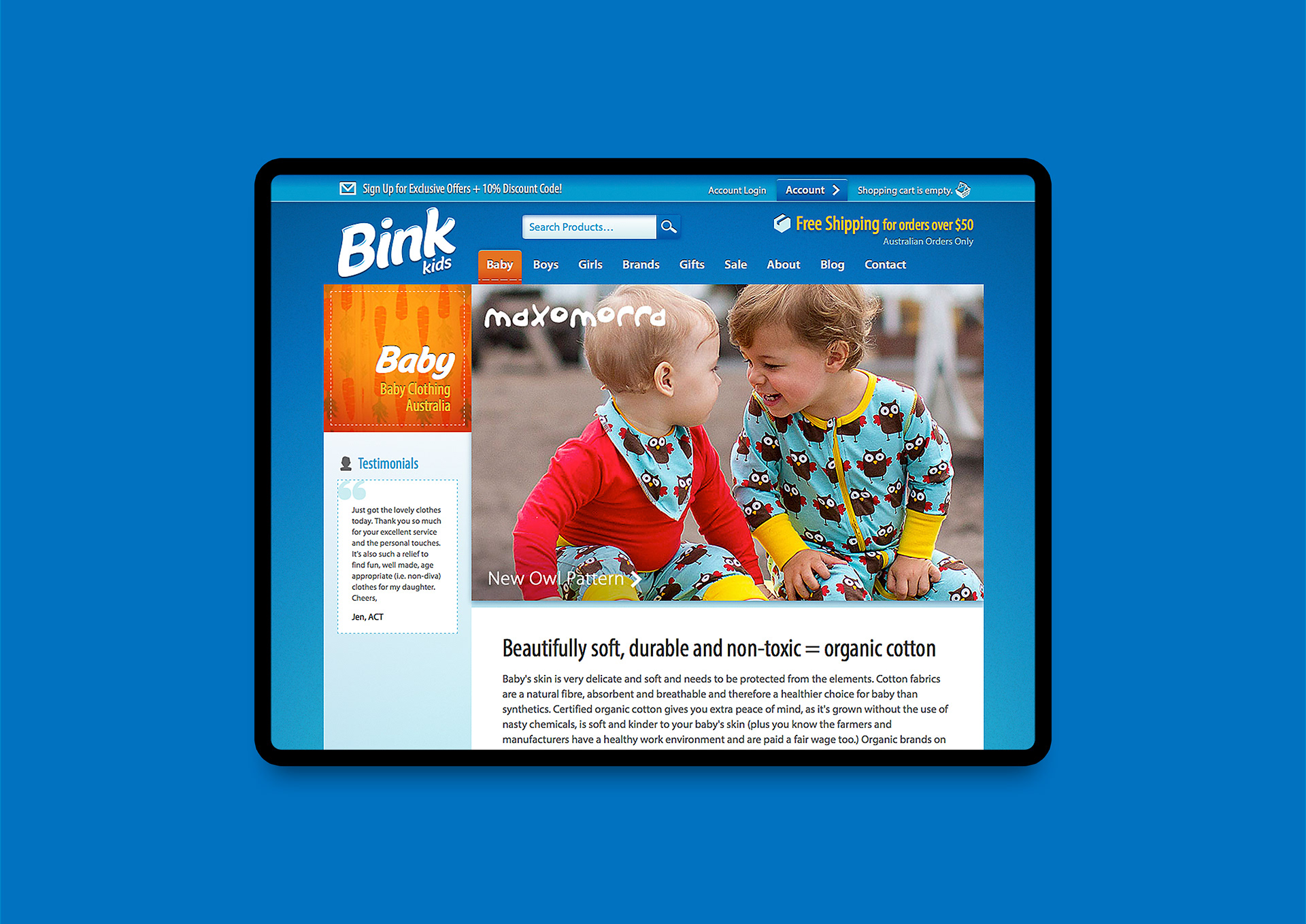 Baby category page with banner, navigation, and featured product content.