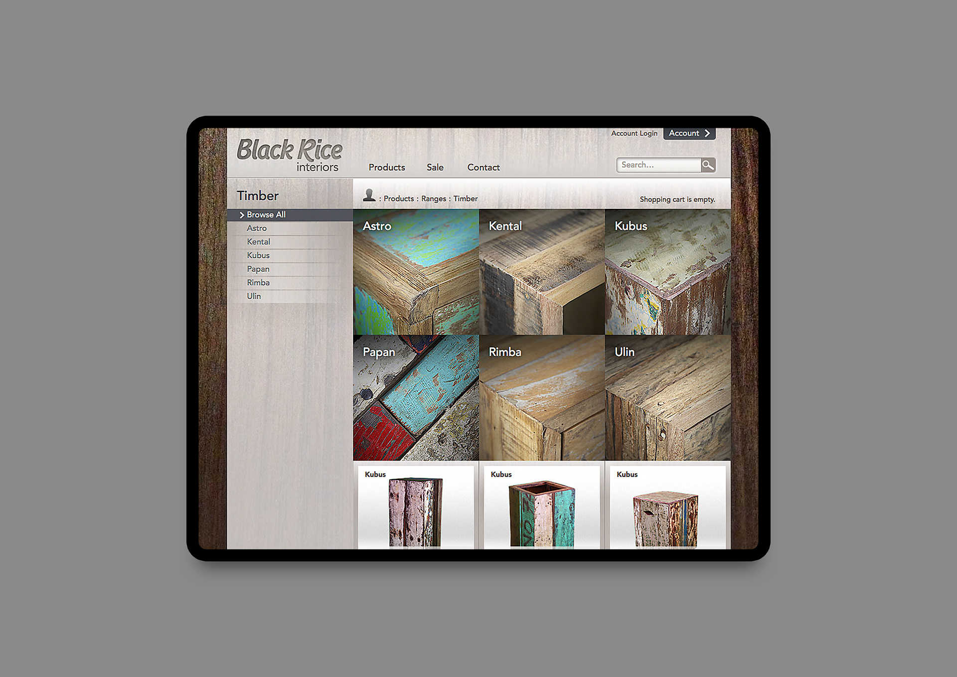 Timber category page with product ranges and structured layout.