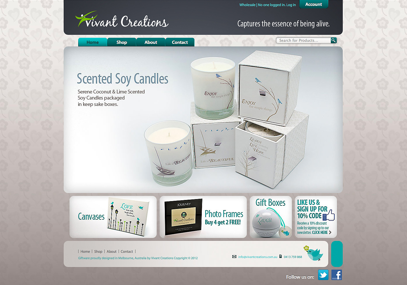 Homepage with product imagery, navigation, and structured layout.