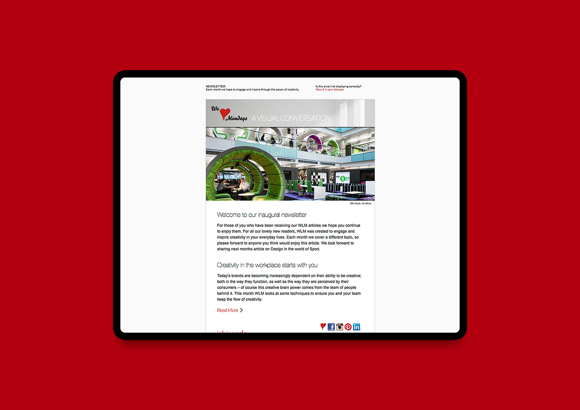 Email newsletter layout with structured content and formatting.