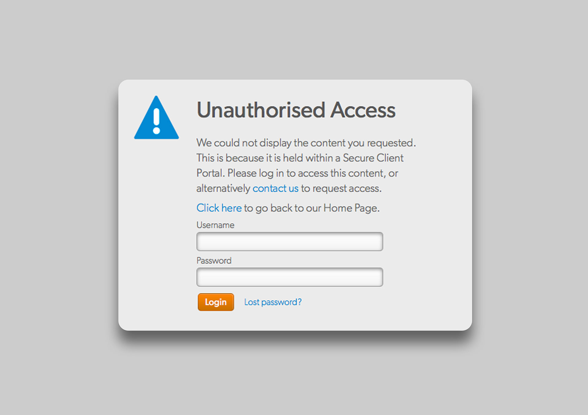 Secure login page with username and password fields.