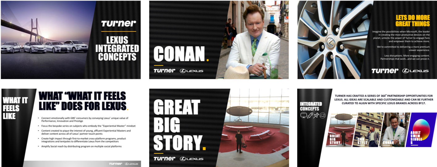 Lexus: Conan, Turner client cusomization sales deck design and production