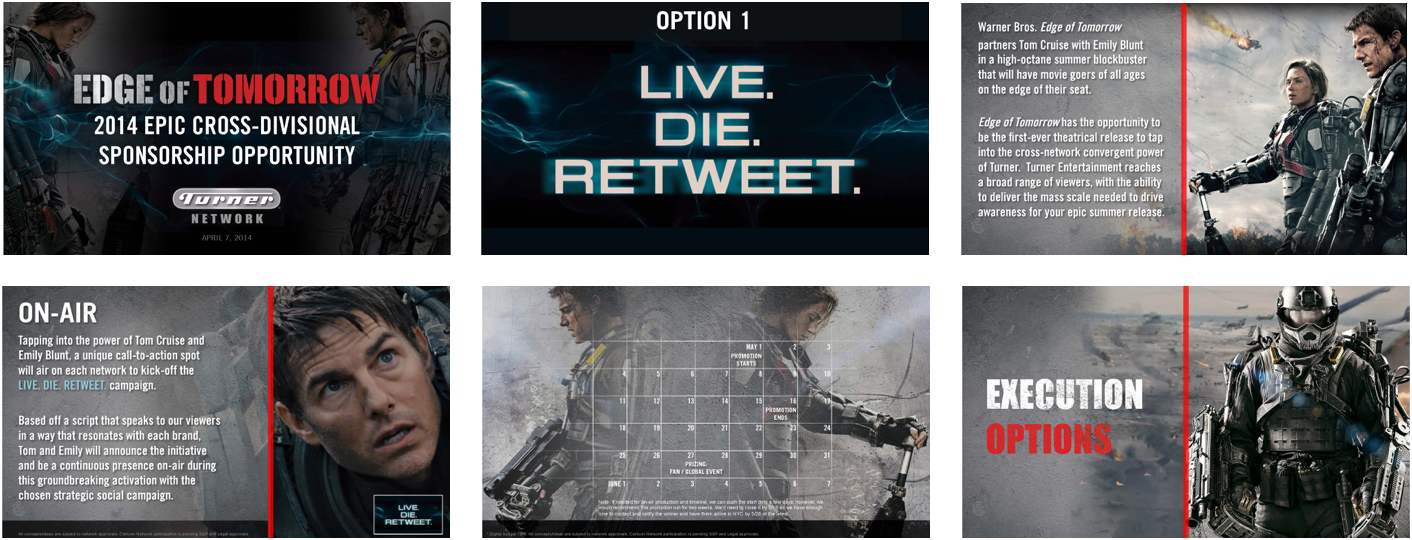 Turner Network, Warner Brothers: "Edge of Tomorrow" Sponsorship Opportunity design and production