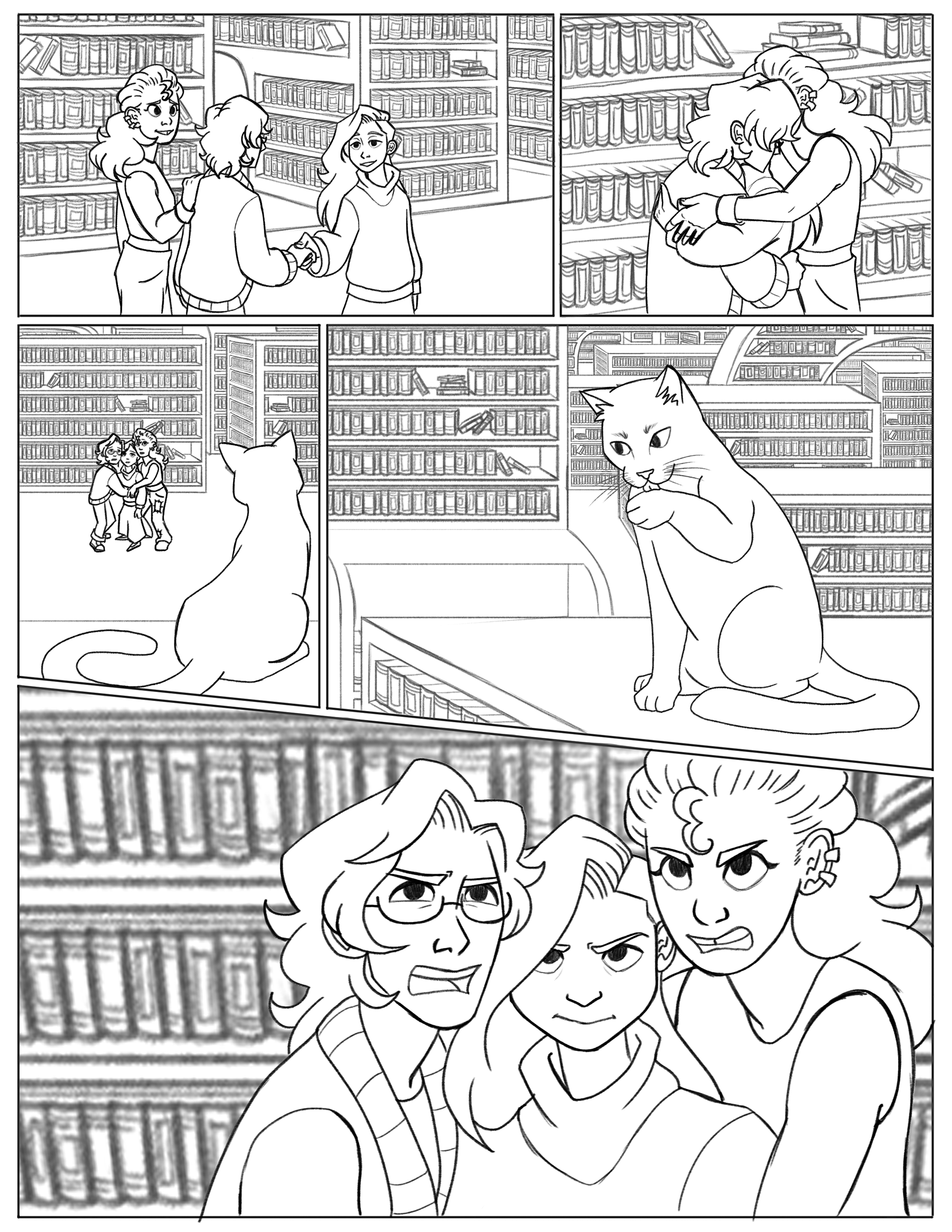 pg 3 (A reunion is interrupted by the cat himself, and he wastes no time as he not-so-subtly threatens them.)