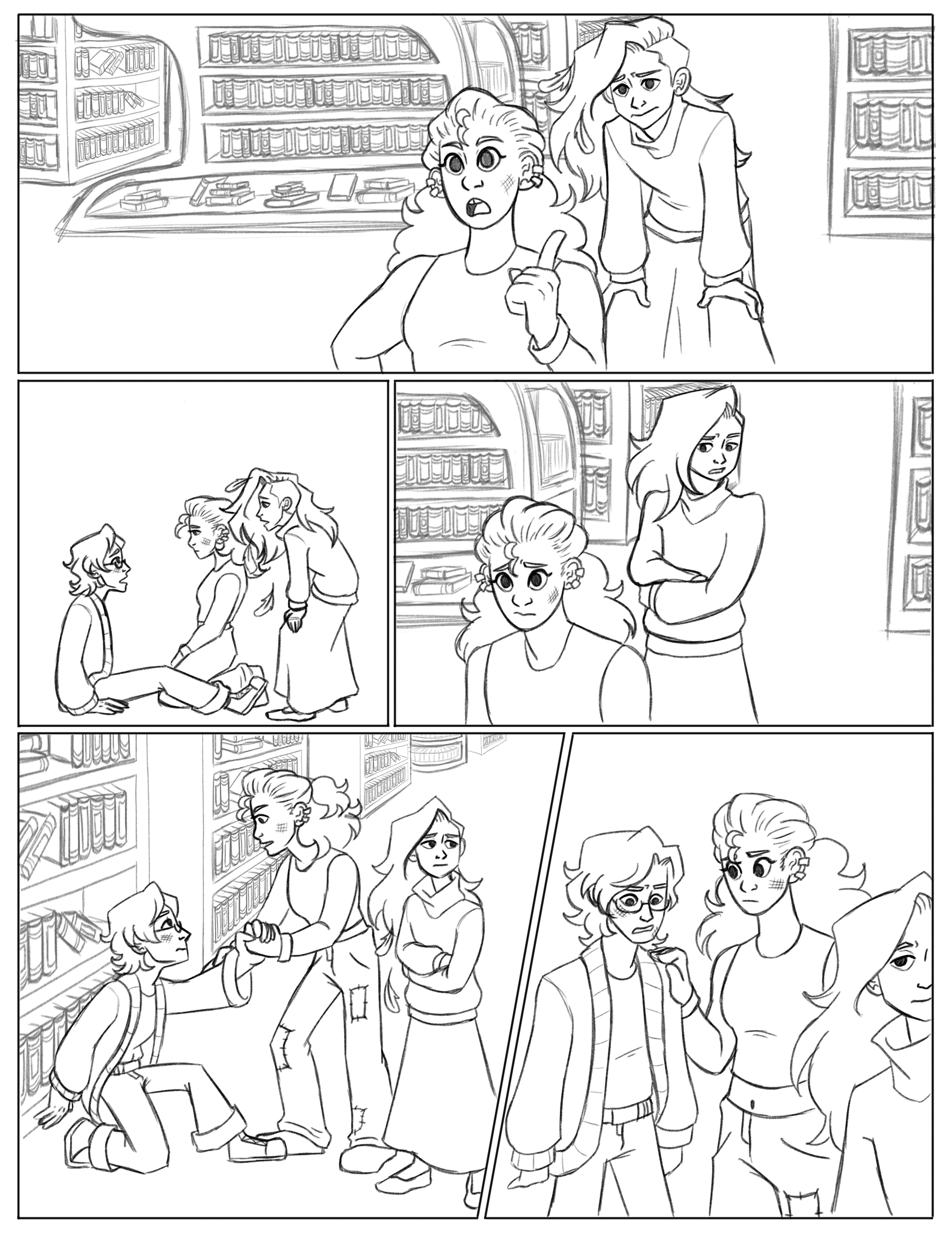 pg 2 (The three of them start to piece together the web the black cat left for them by finally talking to each other. They all realize they’ve fallen prey to the same plot.)