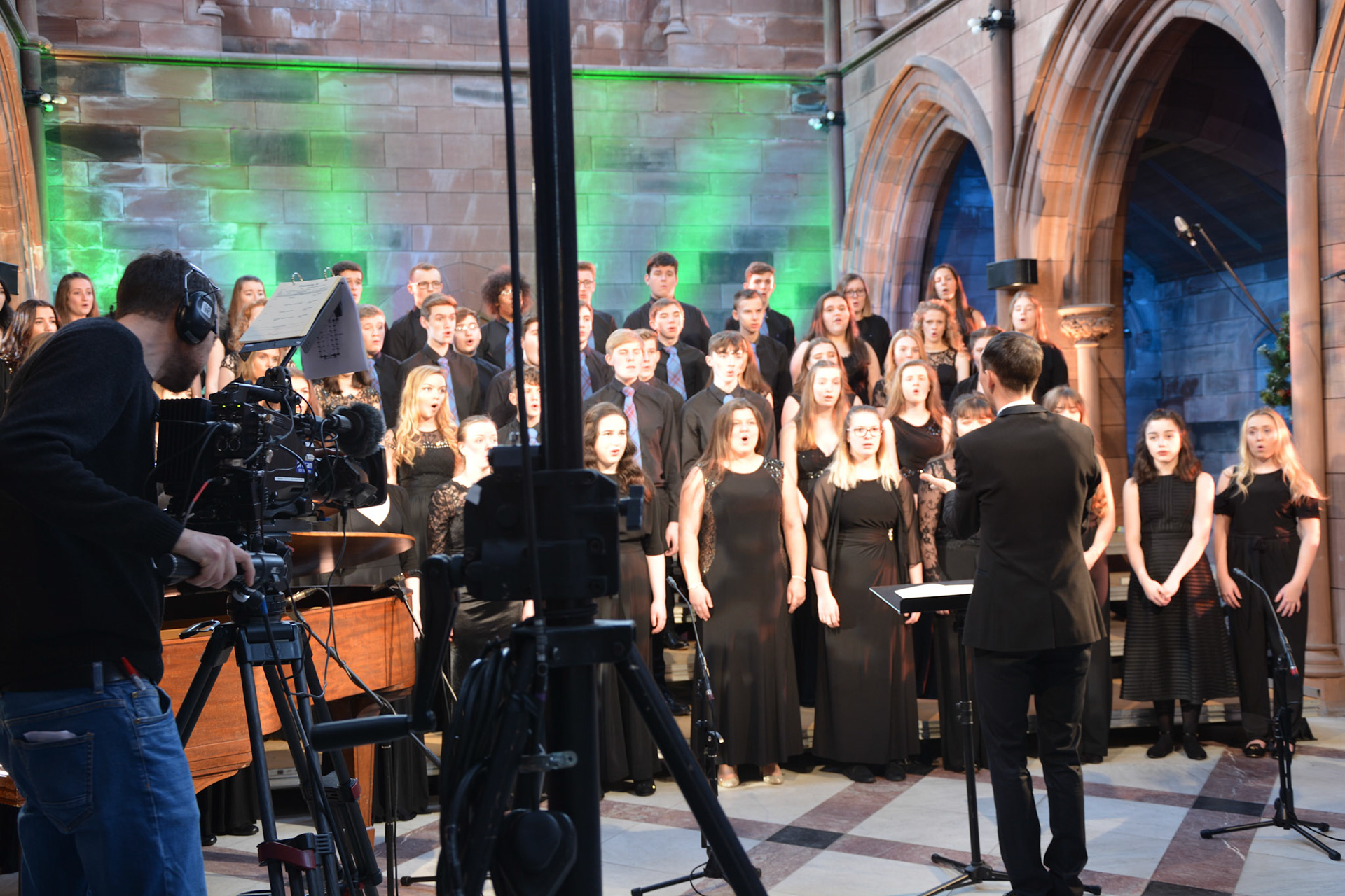 Filming BBC Watchnight Service 2017, Crichton Church