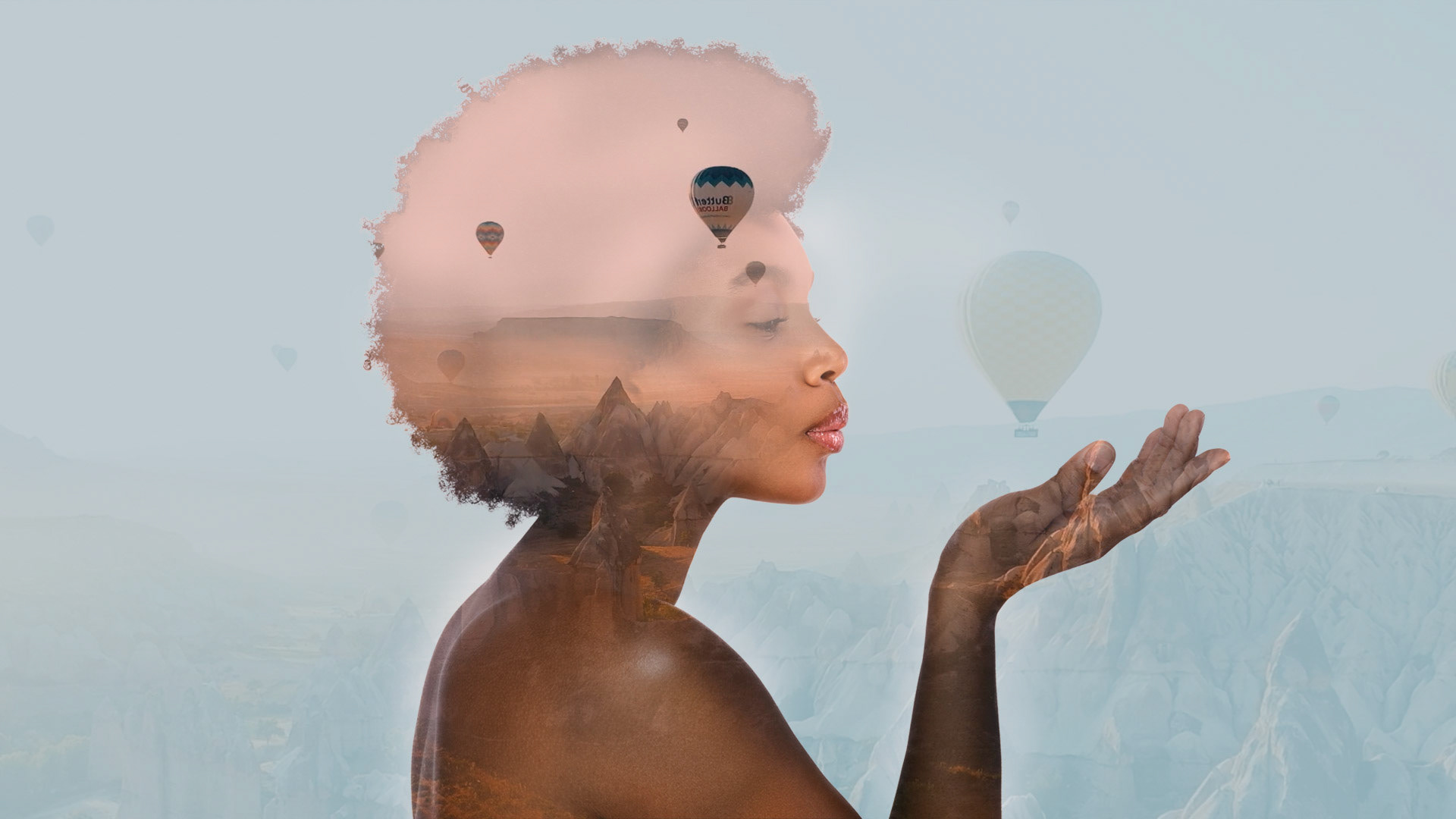 Double Exposure - Blue Background