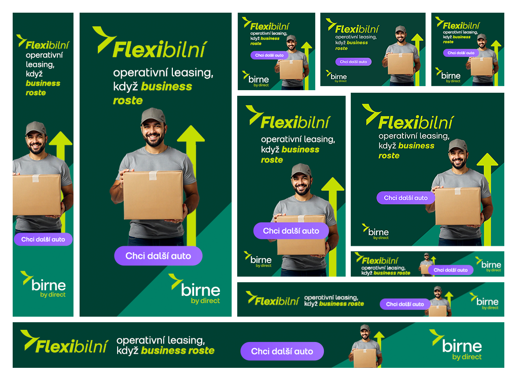 Bannery různých rozměrů pro PPC reklamu pro Birne