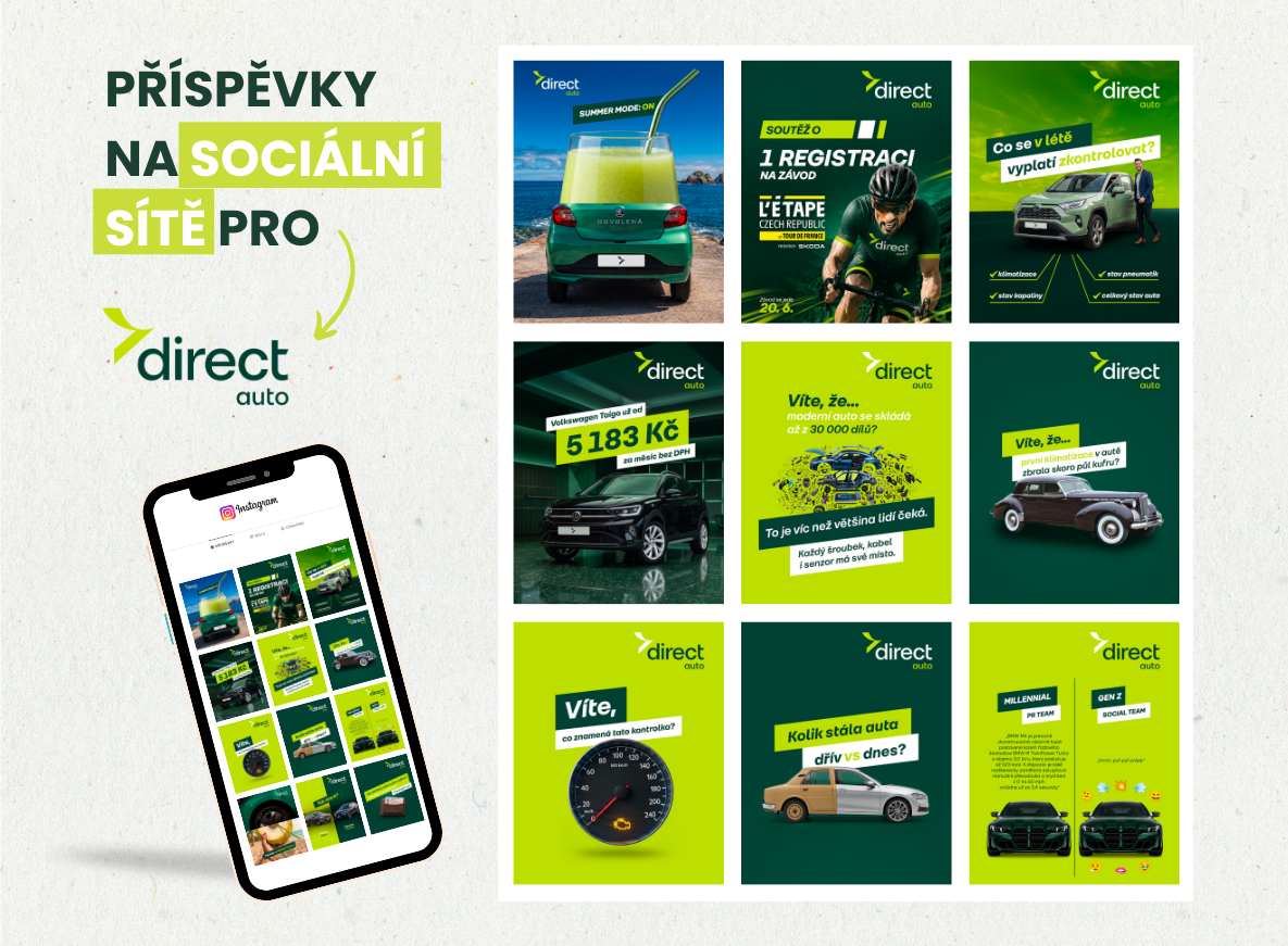 příspěvky  a sponzorovaná reklama na sociální sítě pro Direct auto