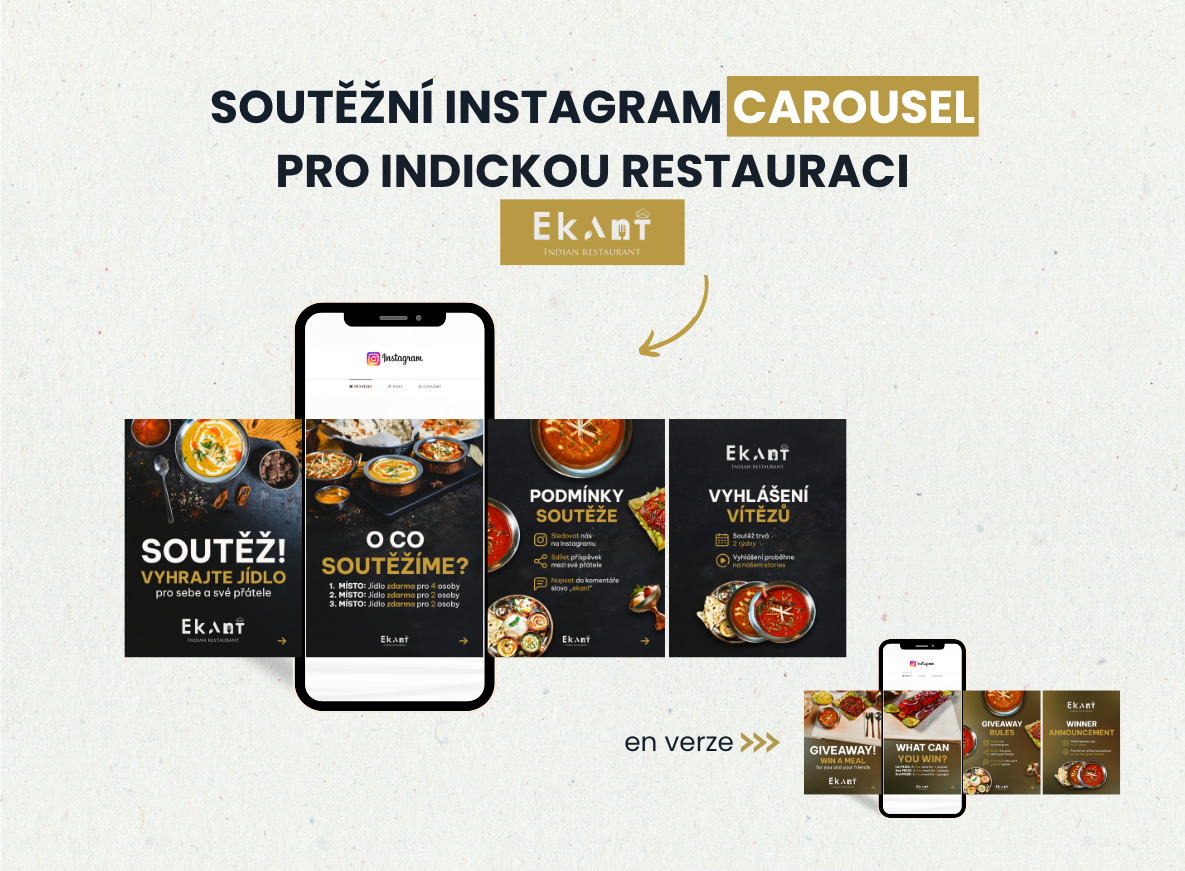 Soutěžní instagram carousel pro indickou restauraci EKANT