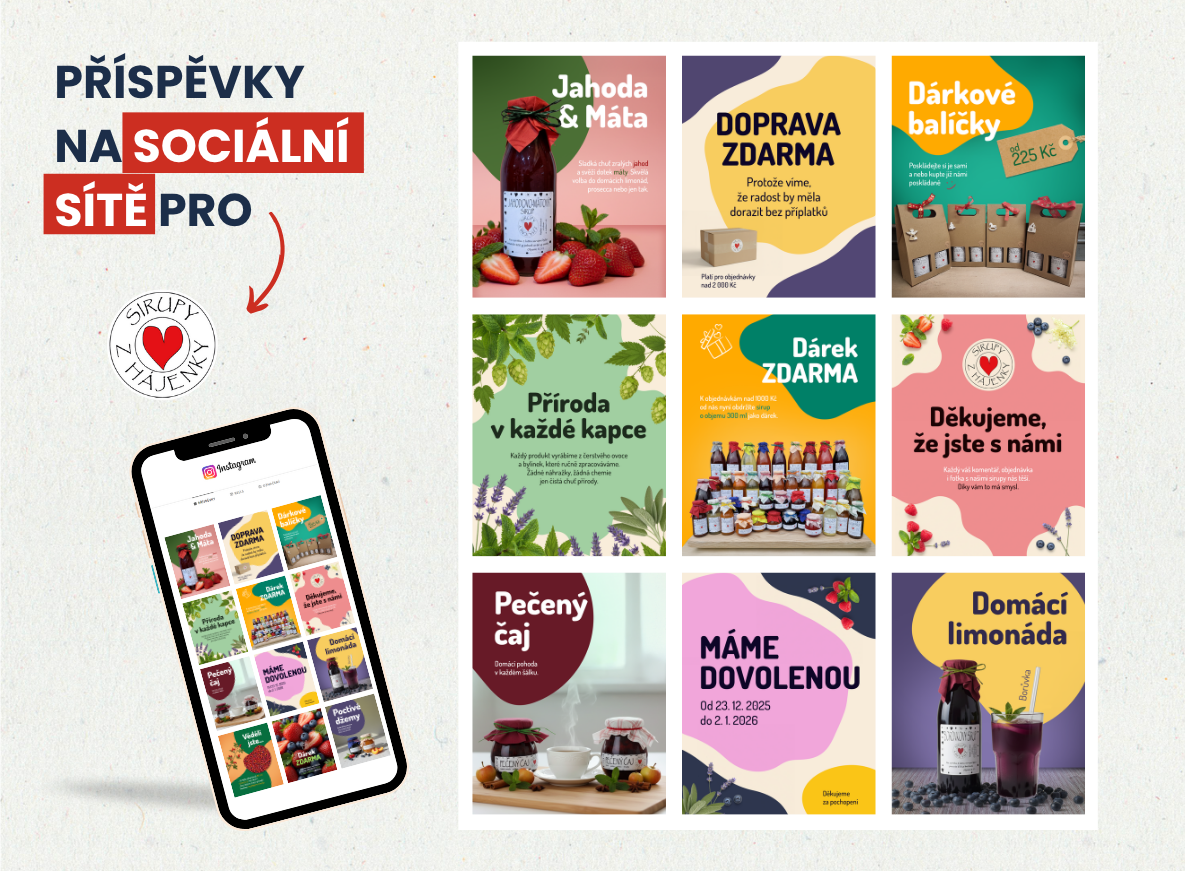 tvorba šablony na sociální sítě pro sirupy z hájenky