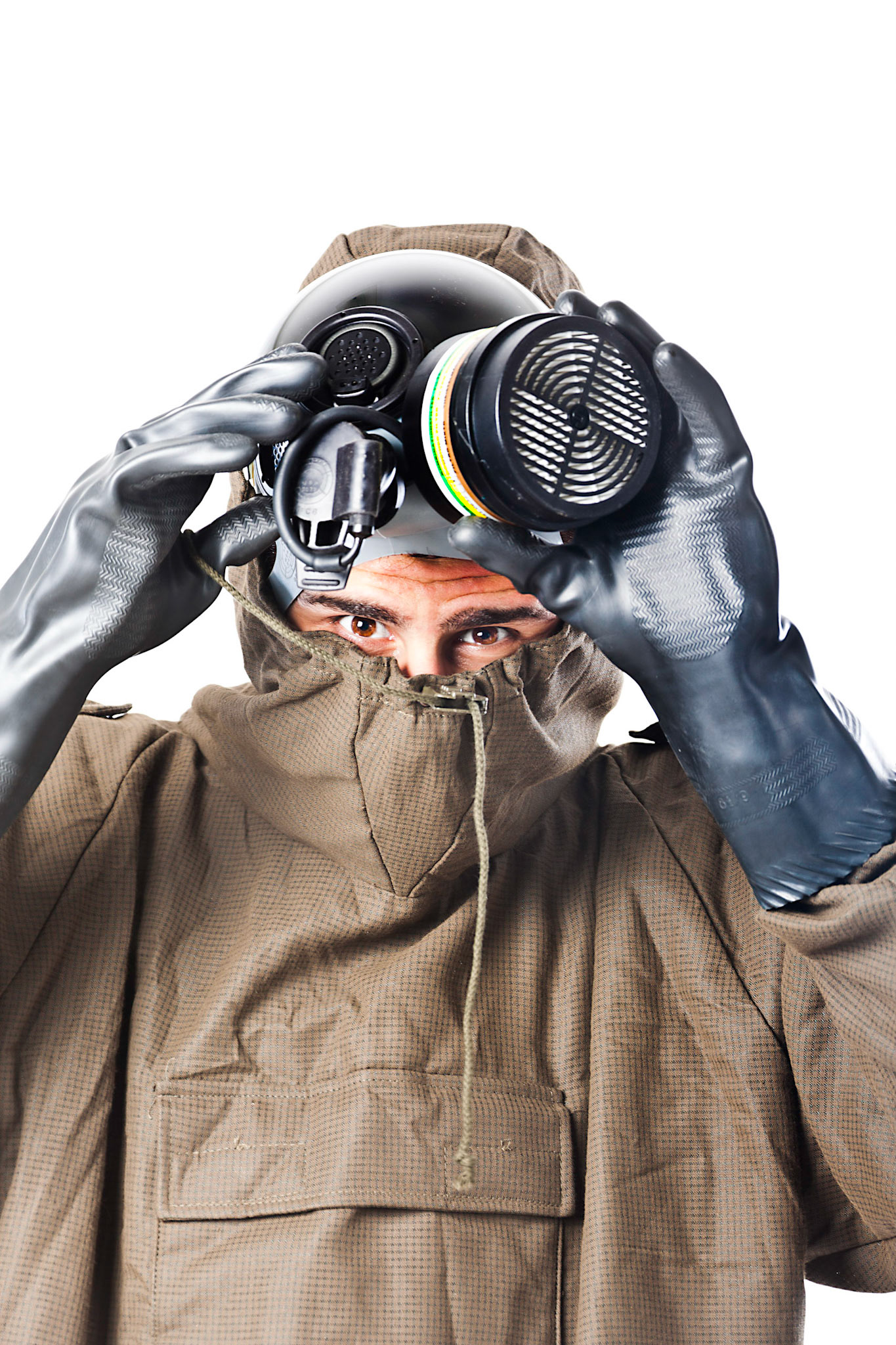 A man wearing an NBC Suite (Nuclear - Biological - Chemical)