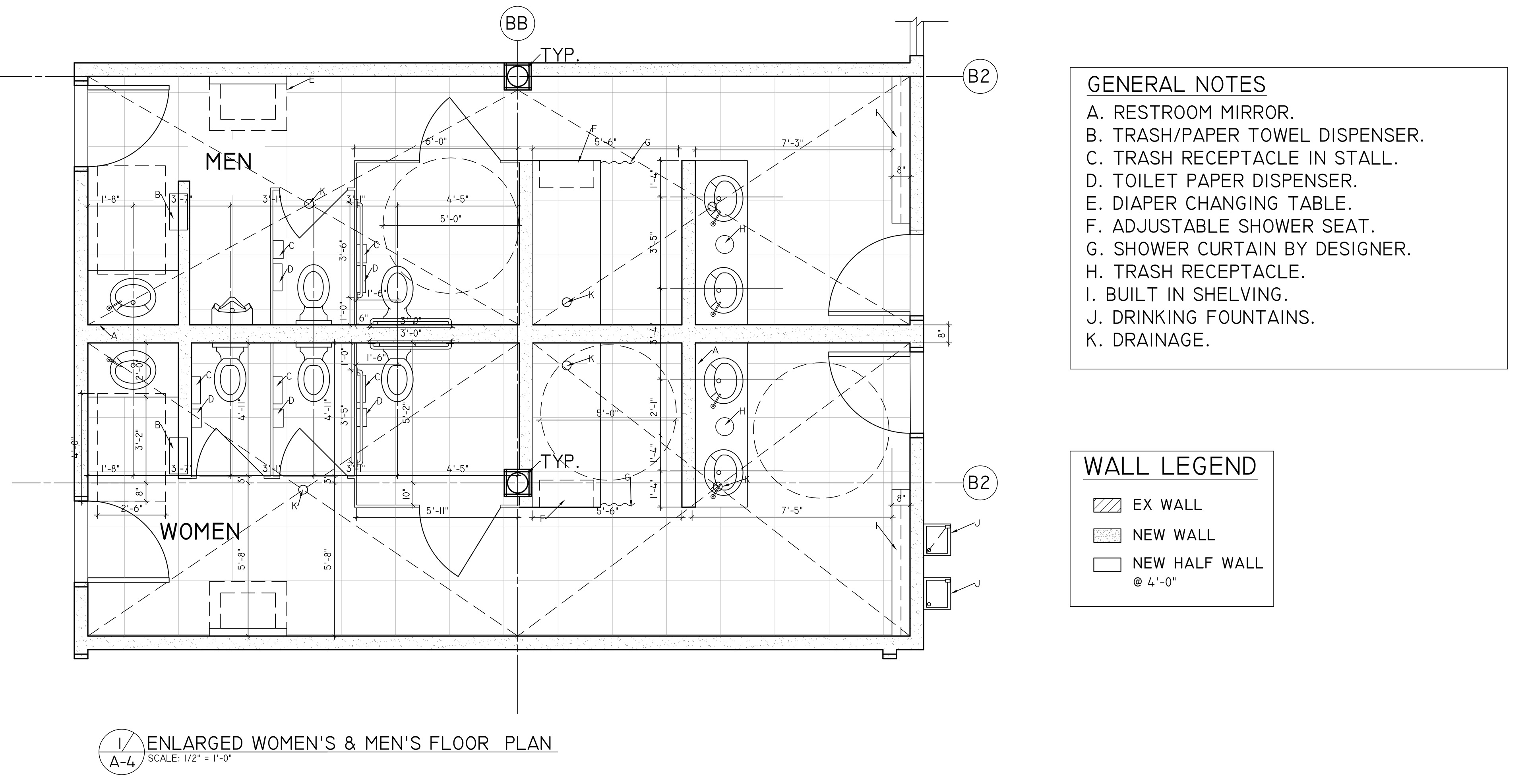 Enlarged Floor Plan of the Restrooms