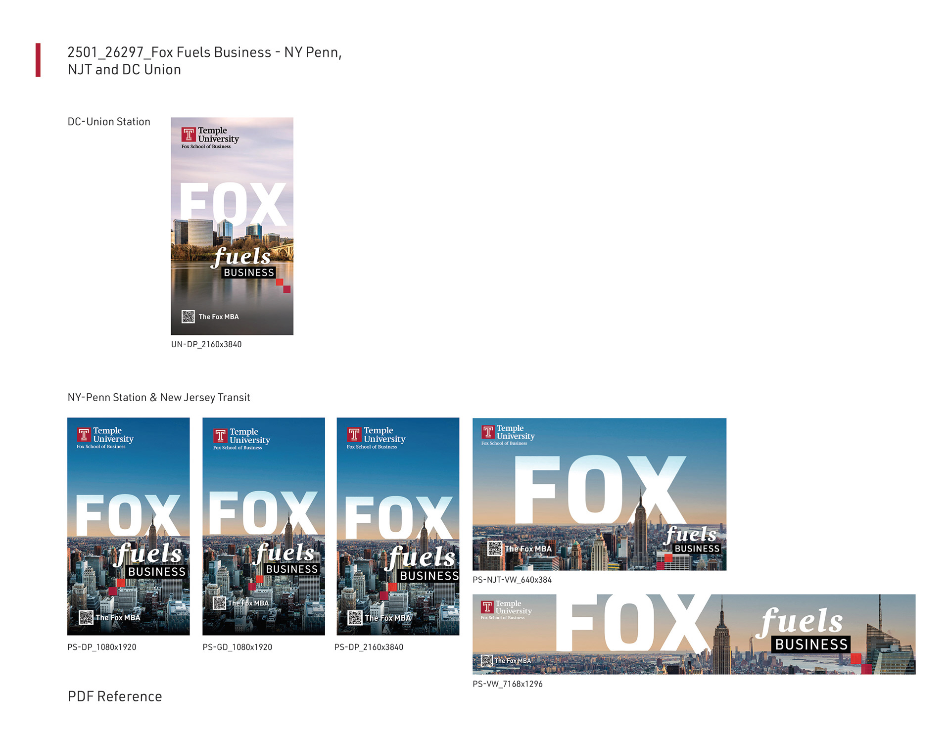 OOH (NY Penn, NJ Transit, 30th St Station, Wilmington, and Union Station) Fox Fuels Business Creative, Reference PDF for Ad Agency