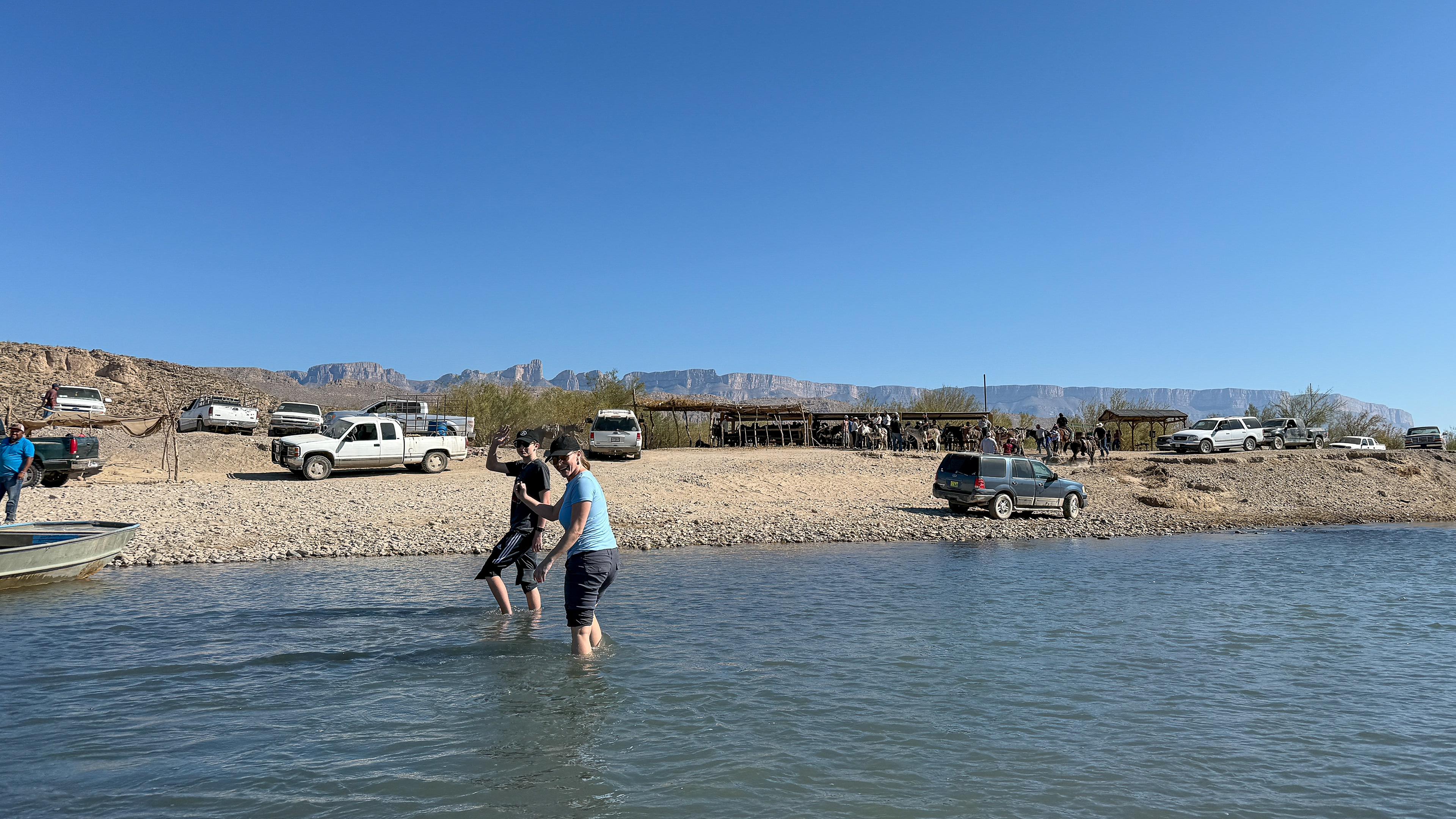 Walking across the Rio Grande to enter Boquillas, Mexico