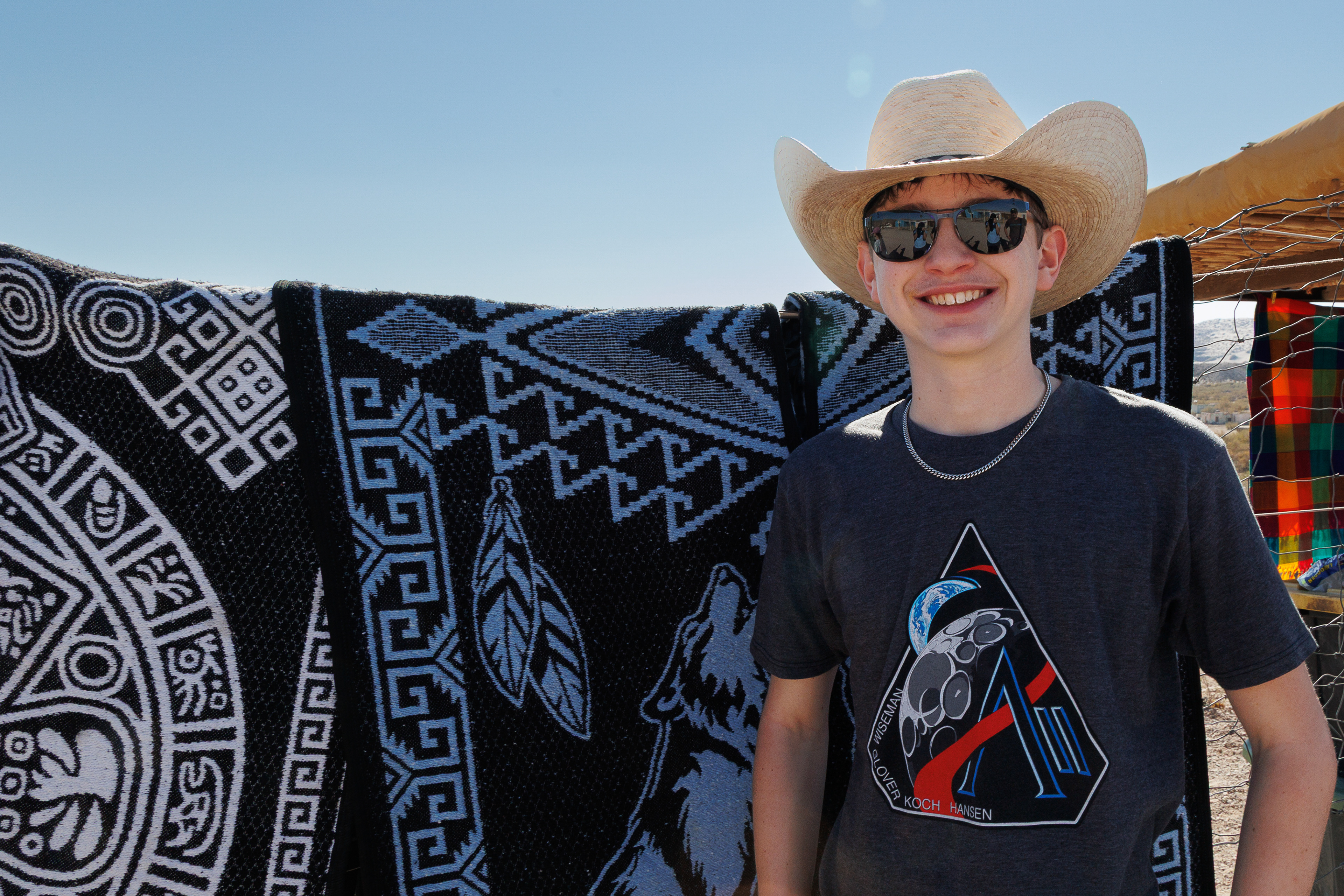Jackson's favorite souvenir from the trip: a cowboy hat from Mexico!