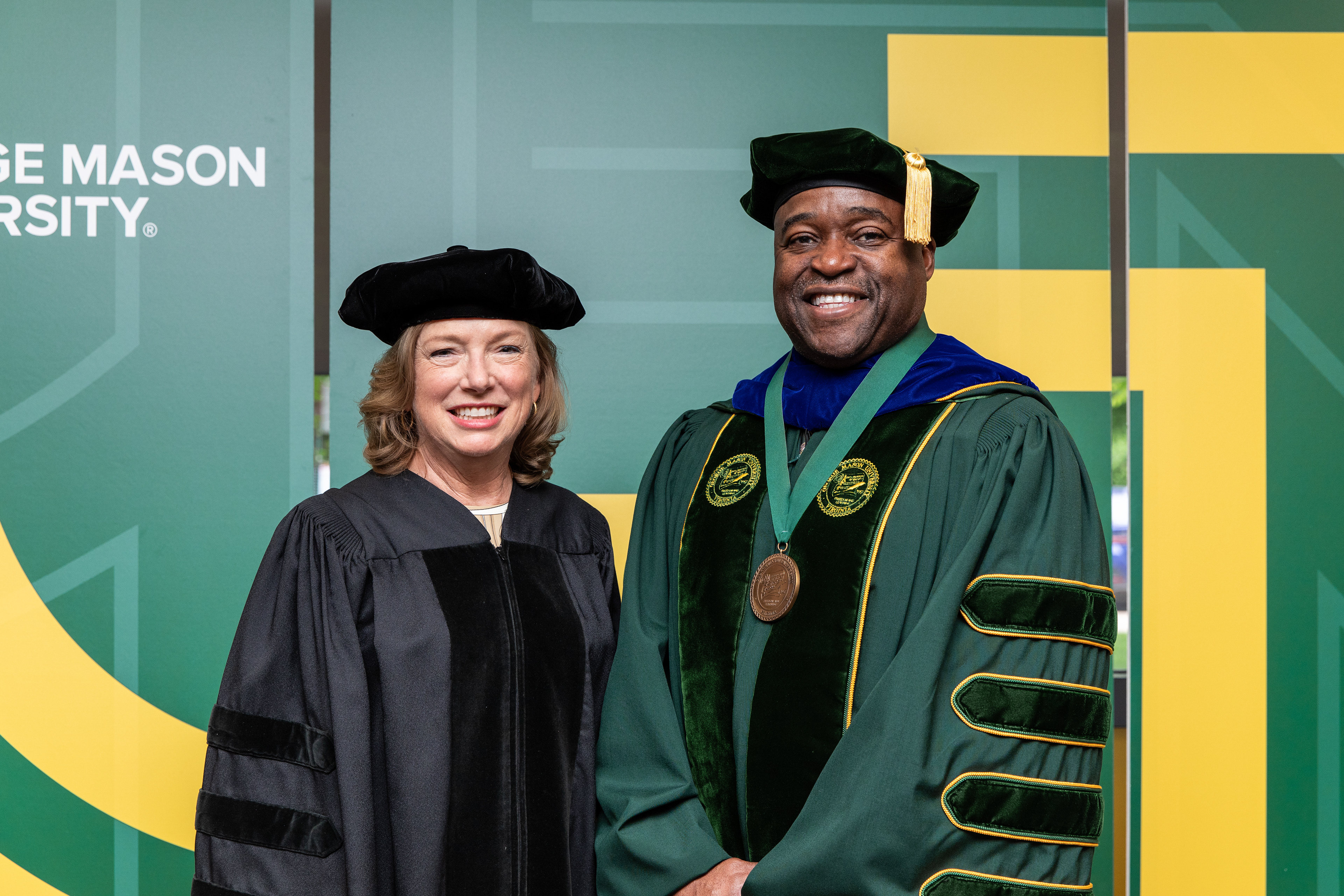Siemens CEO Barbara Humpton and GMU President Gregory Washington
