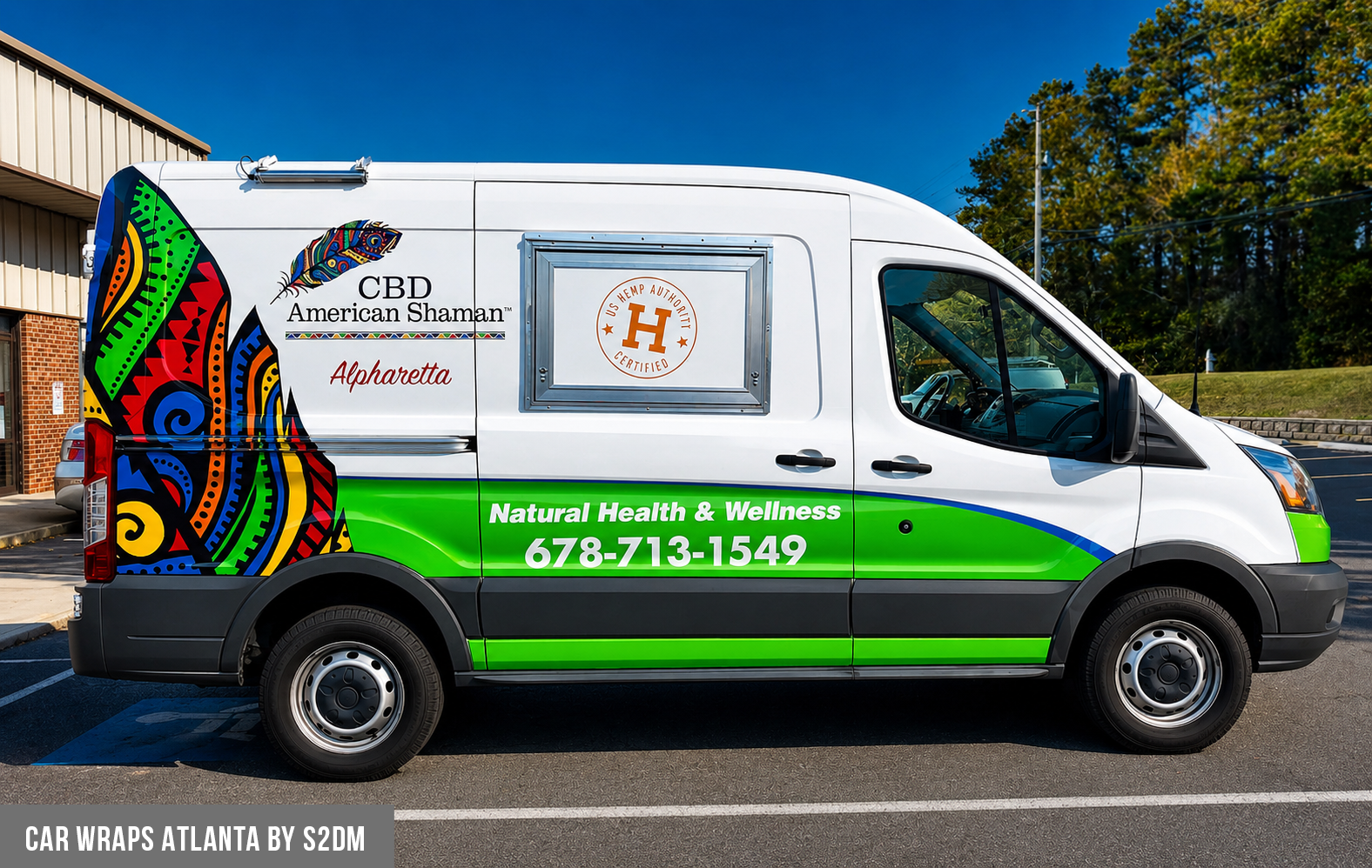 Ford Transit full wrap in Atlanta featuring commercial vehicle graphics and professional fleet branding by ATL Vehicle Wraps.