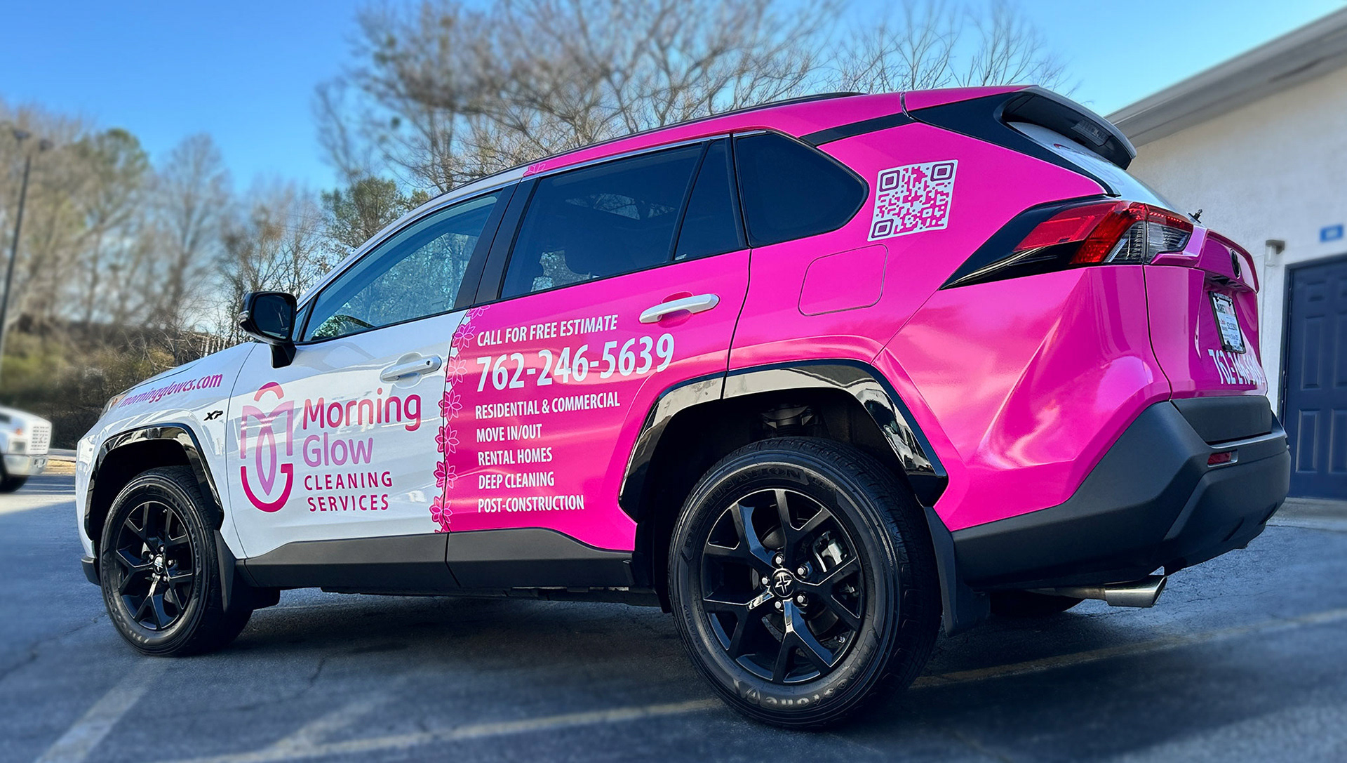 Car vehicle wraps, Atlanta, Acworth, Marietta, Woodstock, Cobb County, Fulton on a Toyota RAV 4 for a cleaning service company.