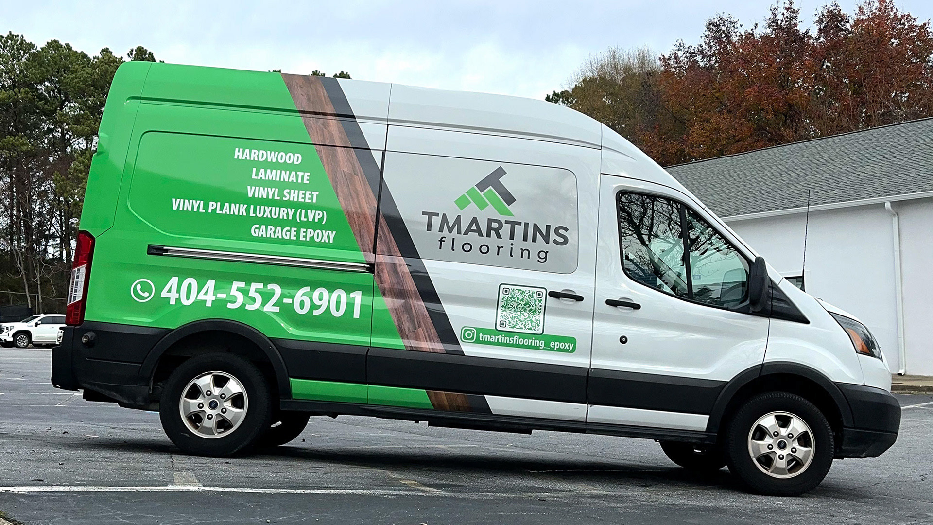 Car vehicle wraps, Atlanta, Acworth, Marietta, Woodstock, Cobb County, Fulton on a Ford Transit for flooring company.