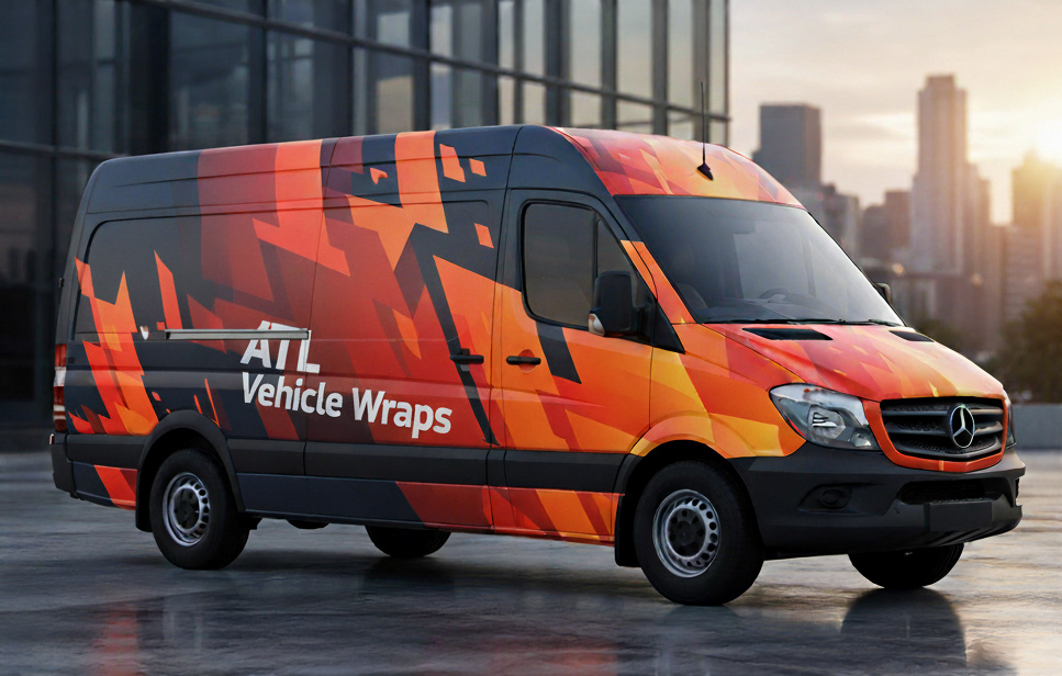 Expertly designed commercial vehicle wrap applied to a service van, illustrating high-ROI mobile advertising in Atlanta, GA.